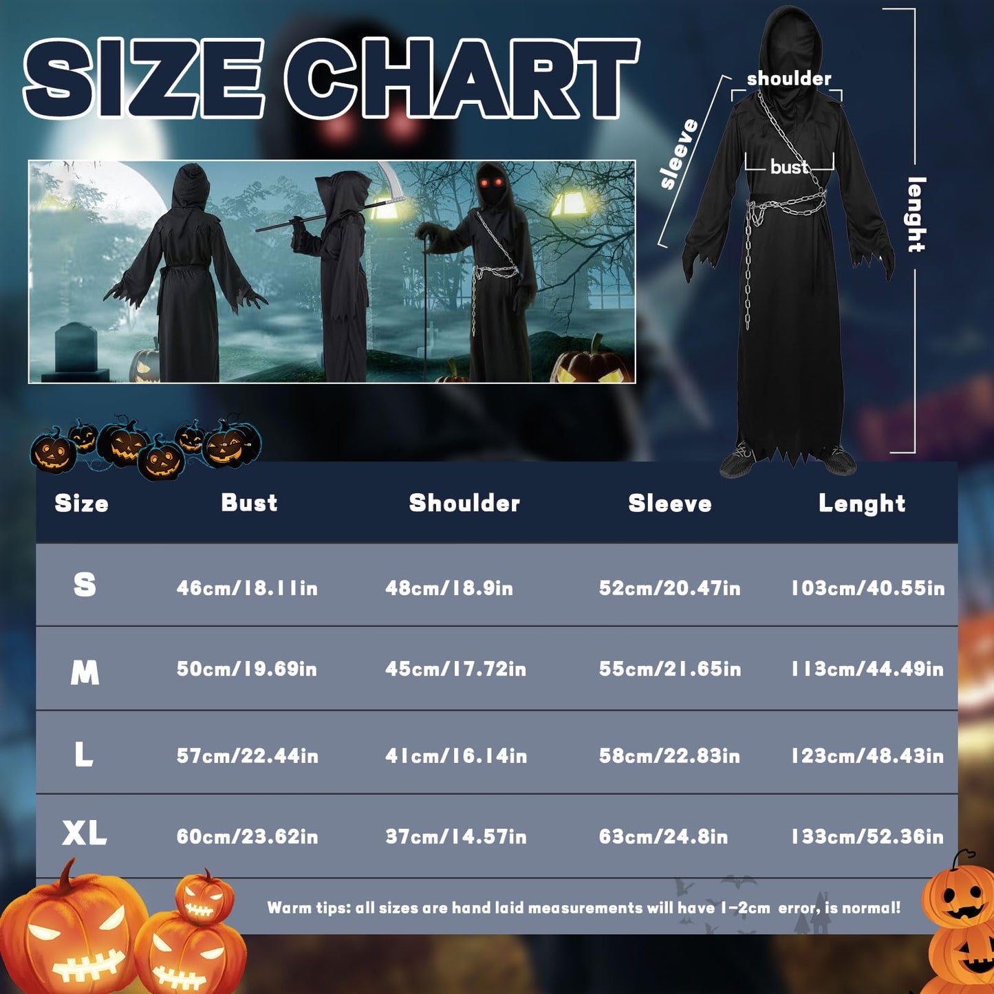 Disfraz Halloween Niño Muerte, Disfraz de la Muerte niño, Incluye Gafas Luminosas + Guadaña de la Muerte + Vadena + Guantes, Adecuado Para niños de 5 a 14 años
