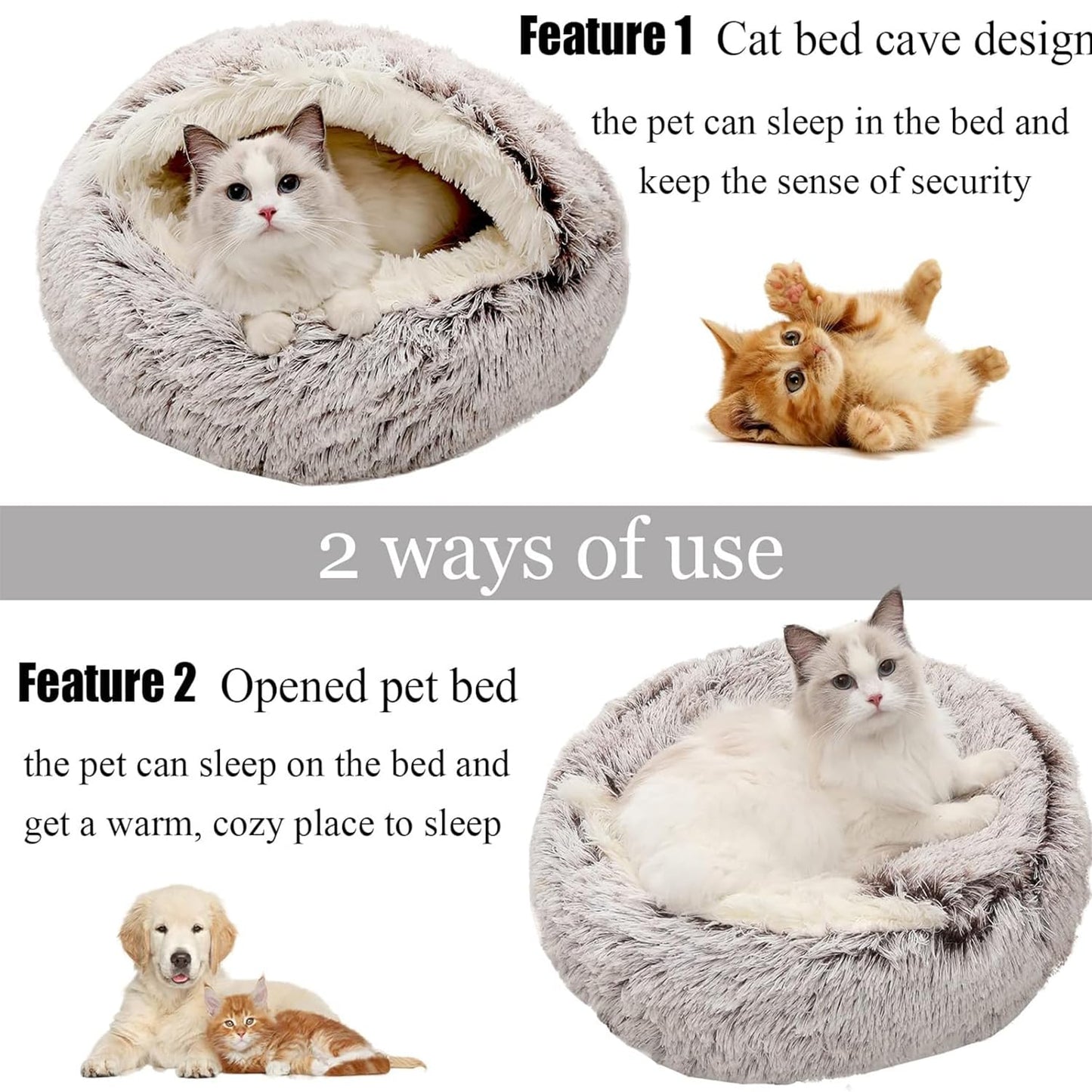 SHJOEE Cama Mullida para Perro en Forma de Concha Cesto de Felpa para Gato Cama para Mascotas de 50 cm Sofá Lavable para Gato Y Perros Medianos Pequeñas Inferior Antideslizante