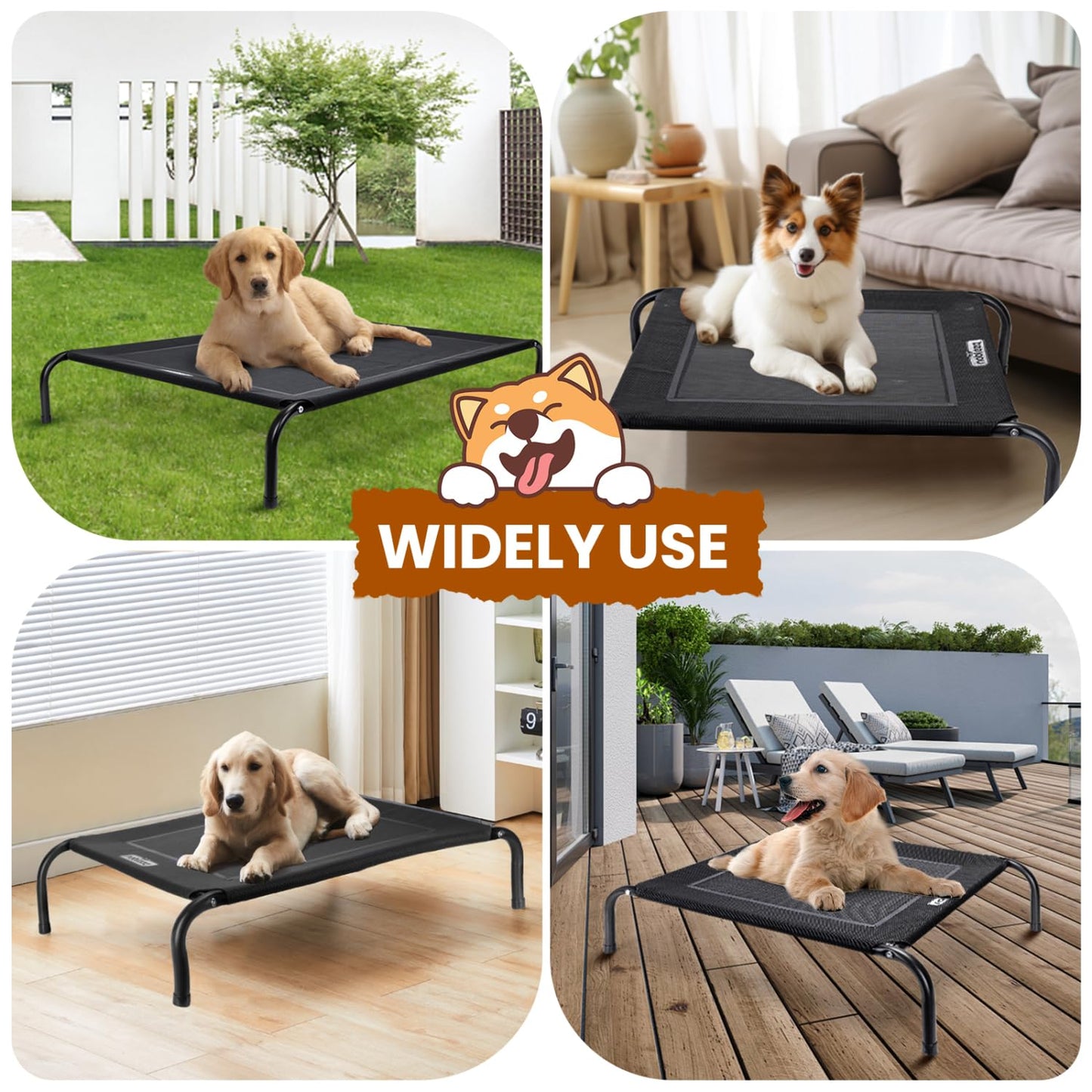 Cama Elevada Perro, Cama Refrescante Perro, Cama de Mascotas Transpirable para Exterior Interior Jardín Terraza, Cama Perro Robusto Lavable, Negro, L, 124x90x20CM