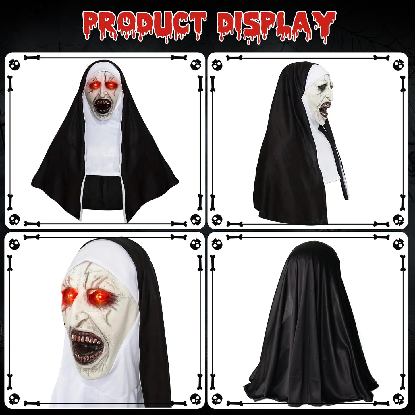Disfraz Mascara la Monja, Mascara de la Monja Terror con Luz Roja, Mascara Latex Halloween, Adulto, Accesorios de Disfraz de Fiesta Cosplay de Halloween