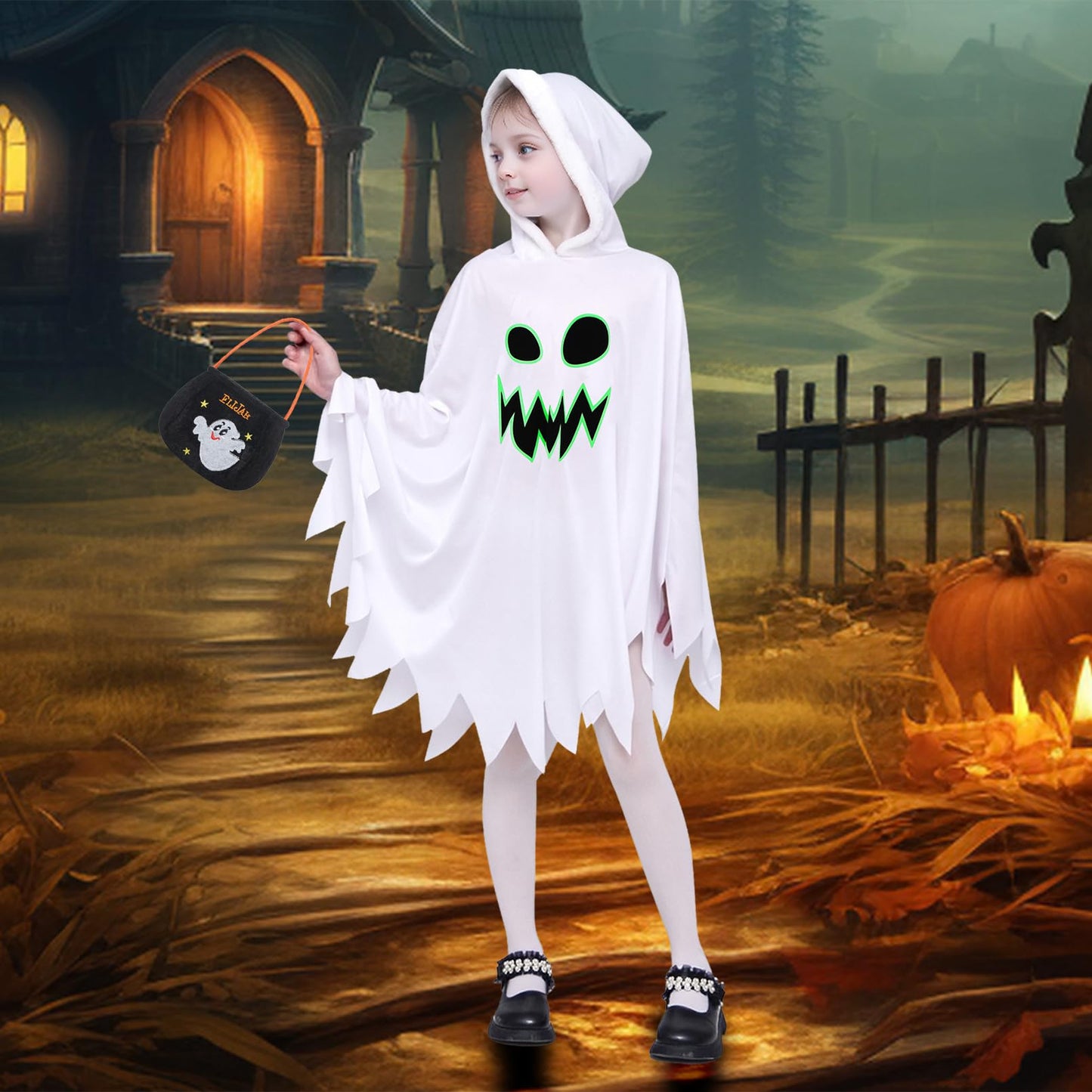 GEMVIE Trajes brillan trajes fantasmas oscuros trajes ghost blancos trajes fantasmas Carnaval de niños de Halloween 4-6