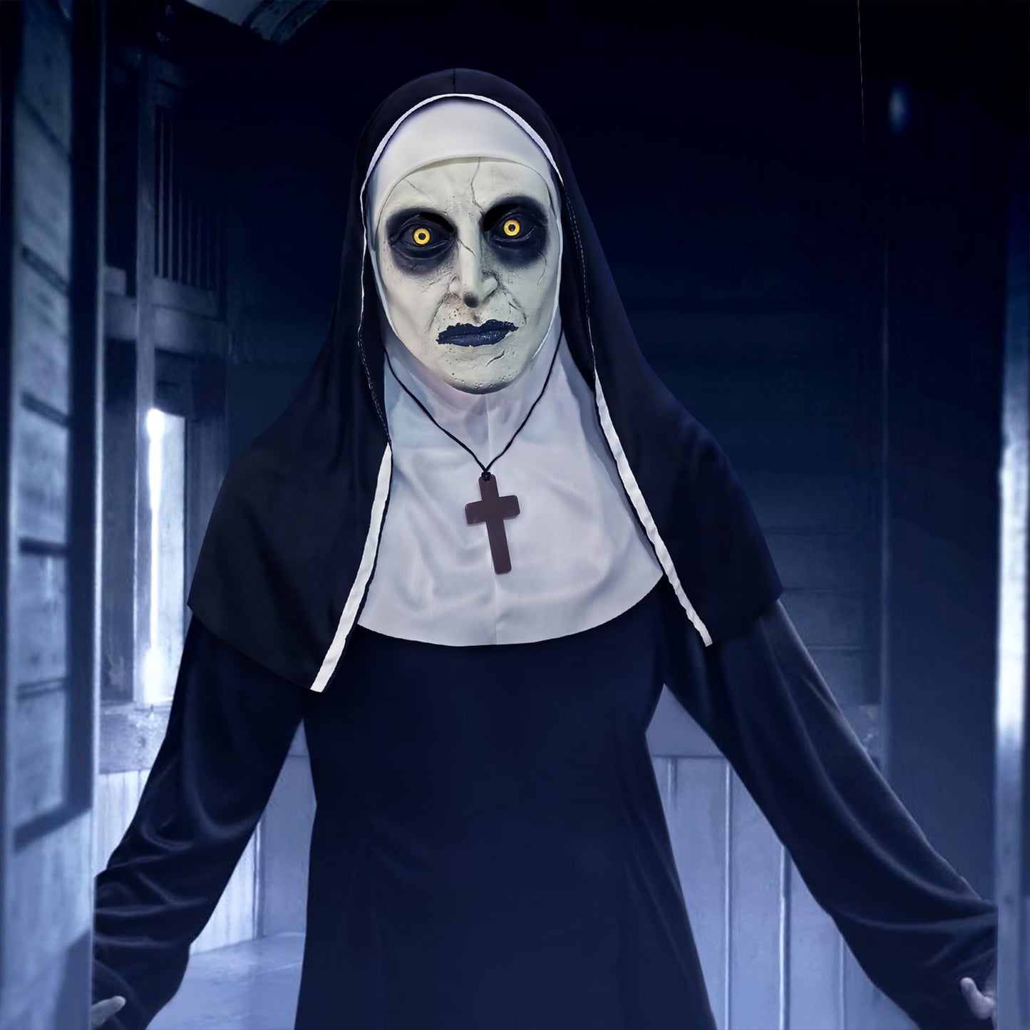 Disfraz Orgoue Máscara de Monja Aterradora para Halloween - Disfraz de Látex Espeluznante para Mujeres y Adultos - Cosplay