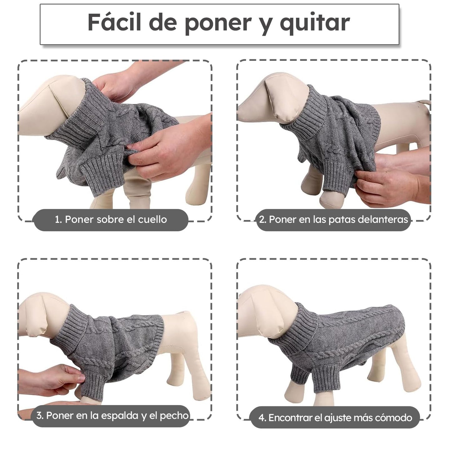 Queenmore Jersey para Perro Pequeño Bouledogue Francés Cálido Suéter para Perros Suéter Chihuahua Abrigo Teckel Ropa de Invierno para Perro Gato, Gris Oscuro,XS