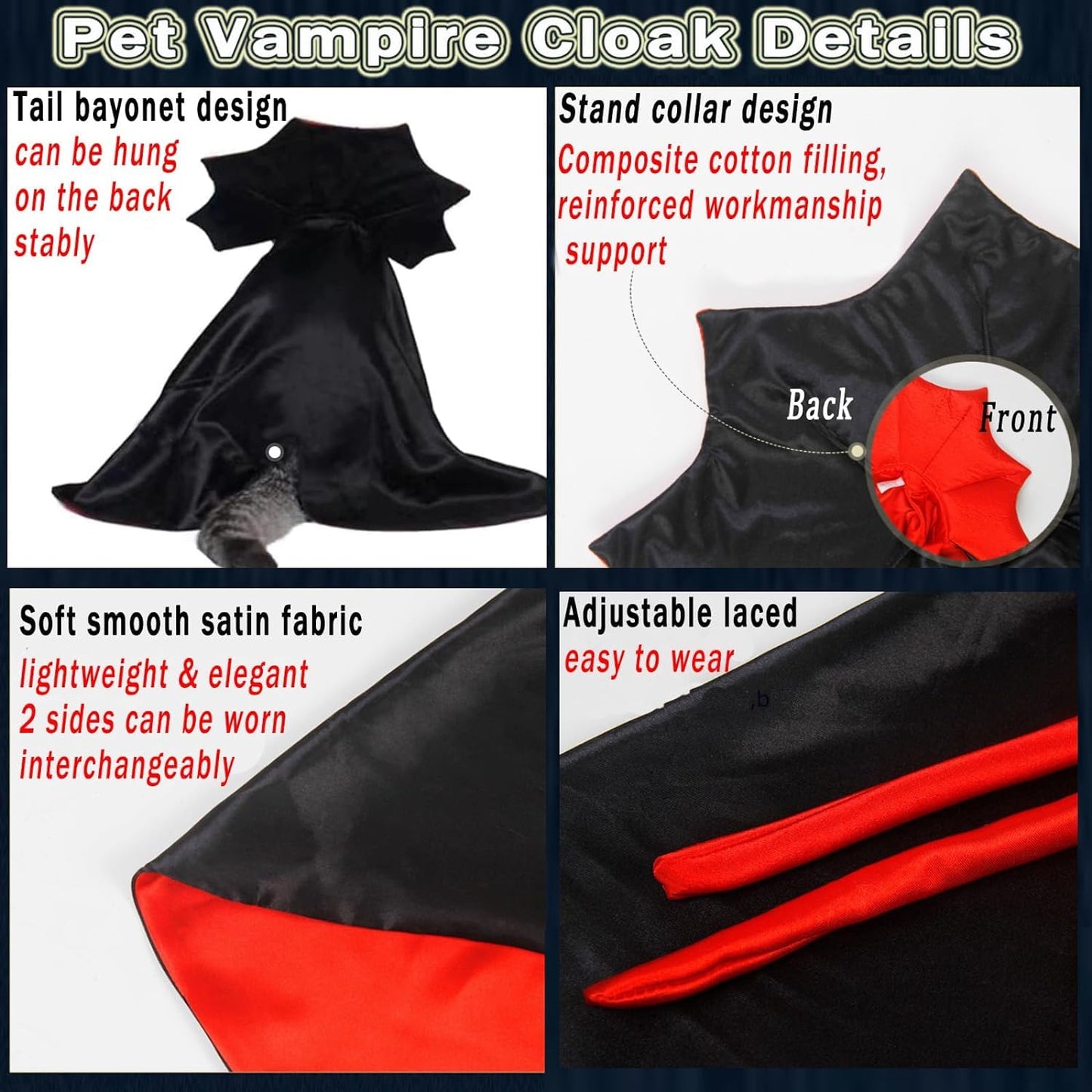 Disfraz Capa de Vampiro para Mascotas,Capa de Mascota para Halloween,Vampiro Ropa para Mascotas,Capa de Disfraz de Perro,Disfraz de Gato Perro Halloween,para Mascotas Cosplay