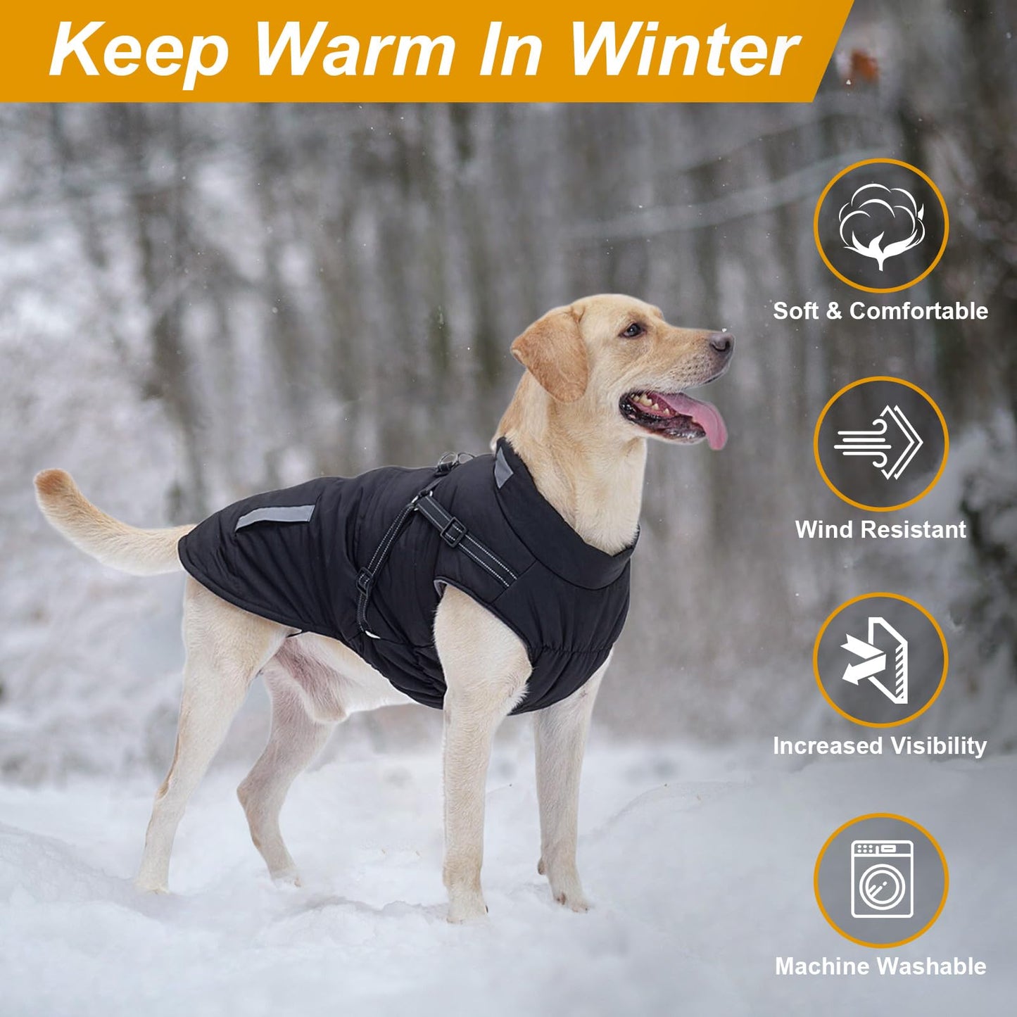 Abrigo Invierno Perro, Abrigo Impermeable para Perros Resistente al Viento, Chaqueta para Perros con Tiras Reflectantes Seguras & Arnés Ajustable para Perros pequeñas, Medianas y Grandes