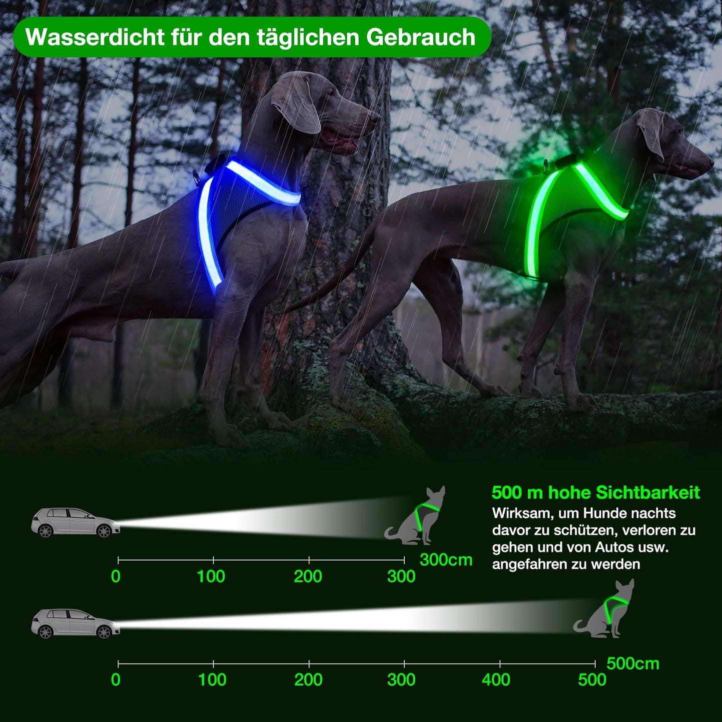 Arnés luminoso LED para perros recargable por USB, completamente iluminado, brilla en la oscuridad para paseos nocturnos, chaleco de seguridad, perros medianos y grandes (verde, L)