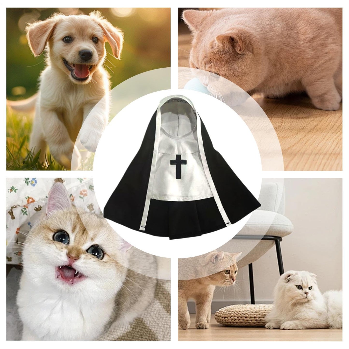 Disfraz De Monja para Perro Y Gato, Bonito Divertido Disfraz De Halloween para Mascotas, Traje De Manto Gato Transpirable Ligero, Capa Blanca Y Negra para Sesiones De Fotos, Fiesta De Halloween