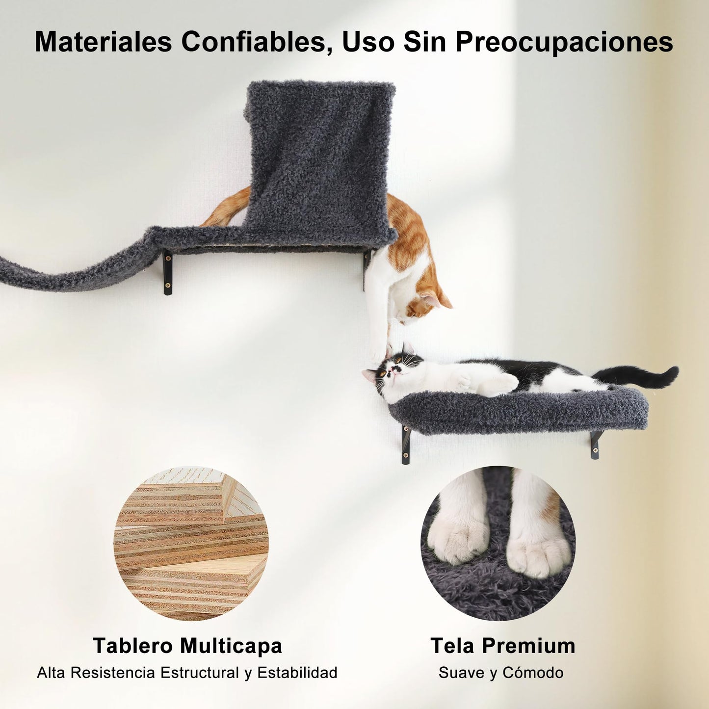 FUKUMARU Set de Pared de Escalada para Gatos, 4 Piezas - Estanterías de Pared, Hechas de Placas Multicapa Fuertes, Puente para Gatos, Árbol para Gatos, Escaleras para Gatos hasta 18 kg, Gris