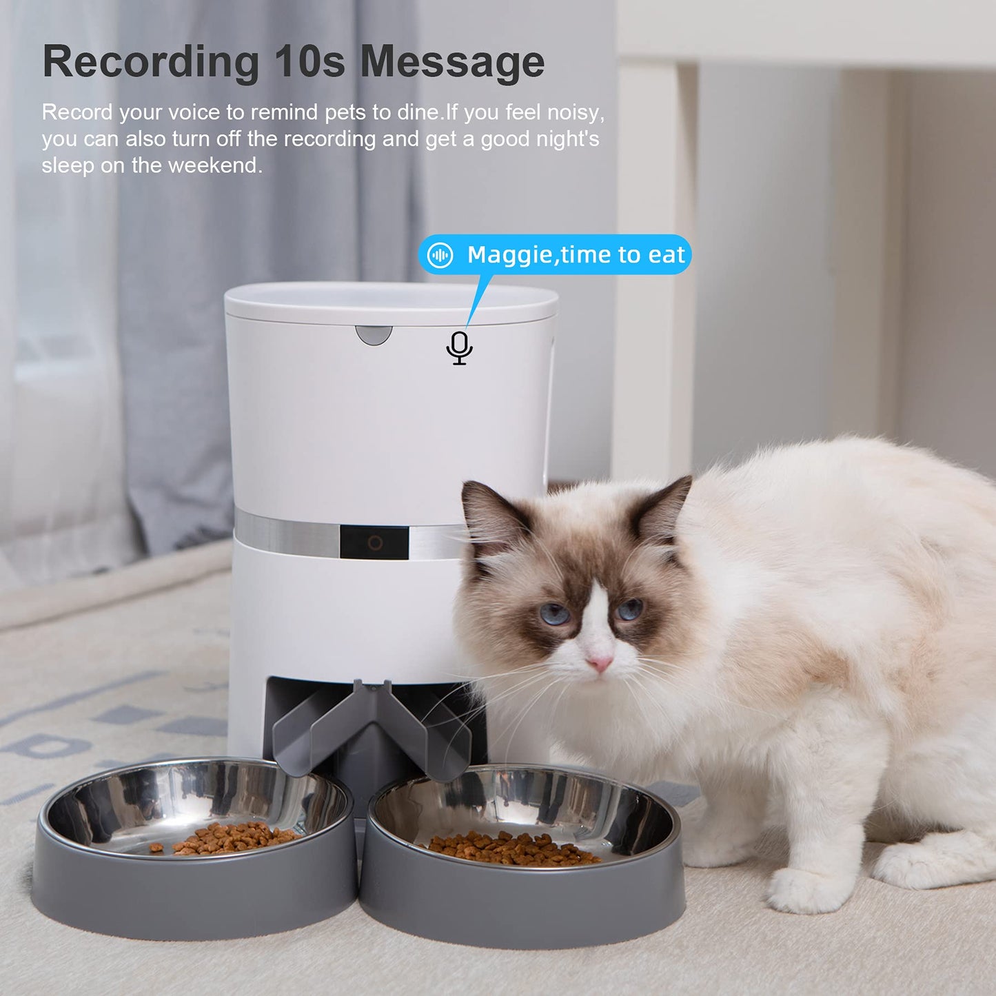 2.4G WiFi Comedero Automático para Gatos y Perros & Múltiples Mascotas,Dispensador de Comida con Control Remoto de Aplicación,10s grabación de Voz,Programable Tiempo de la Comida y Porciones