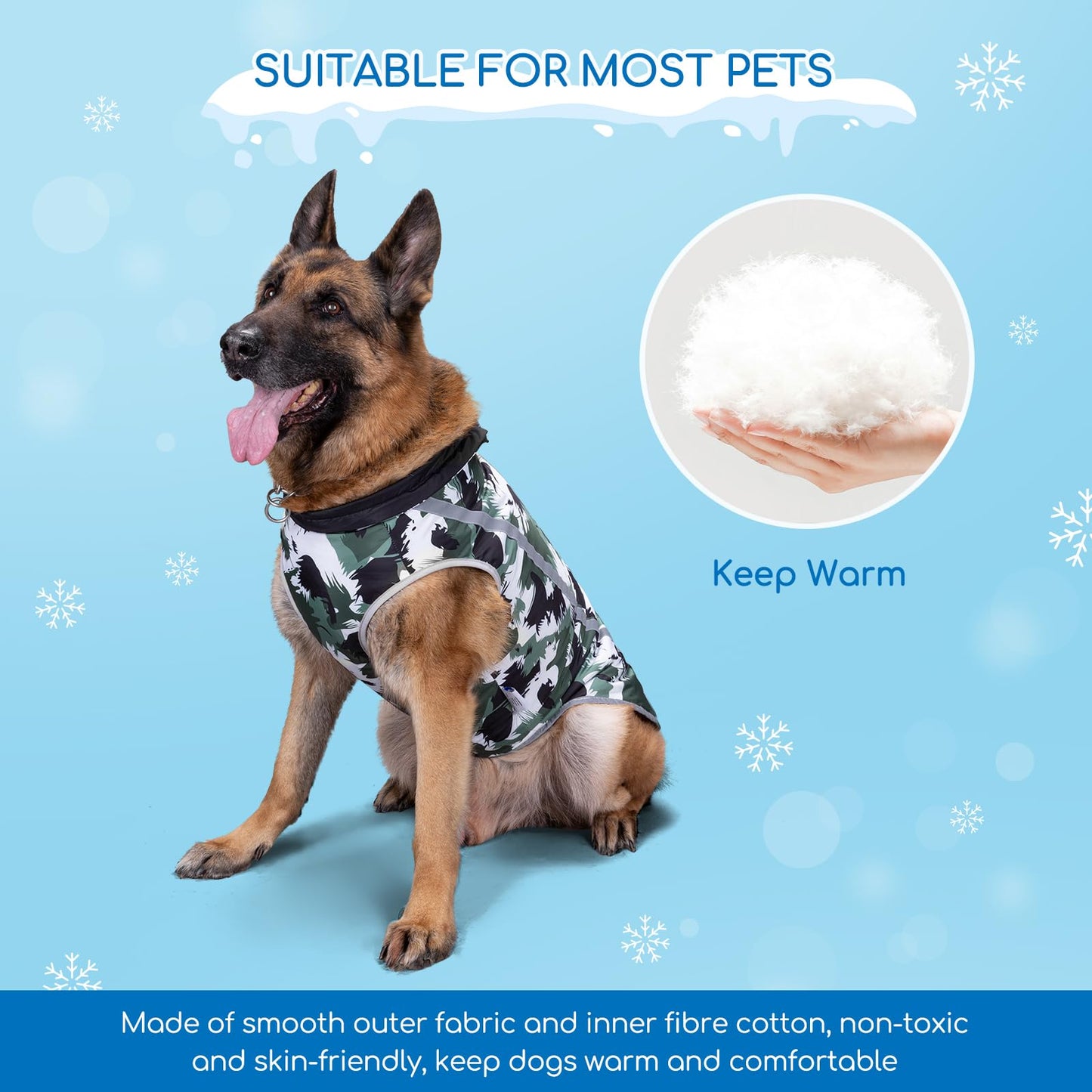 Nobleza - Abrigo para Perros, Chaqueta de Invierno para Mascotas, Ropa Cálida para Perros con Seguridad Reflectantes Tiras, Ultraligero, Resistente al Viento, Impermeable (S)