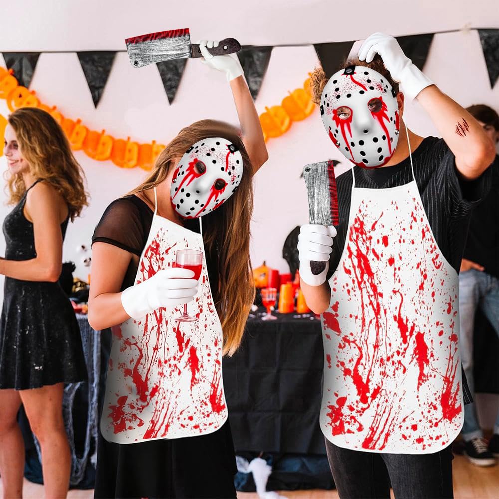Disfraz de Carnicero de Halloween, Asesino en Serie Disfraces, Disfraces Halloween, Máscara de Asesino Sangriento, Delantal Sangriento, Cuchillo Sangriento, Pegatinas Cicatriciales, Guantes de algodón