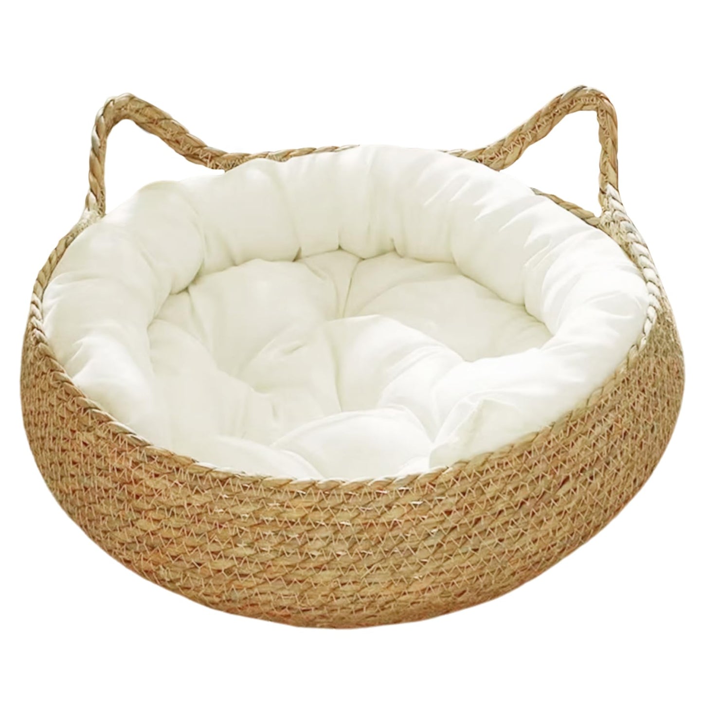Cama de Gato, Cama de cestas de Gato Tejidas de 15 Pulgadas con cojín Suave, Nido de Cesta de Gato de Mimbre Redondo, Cama de Gatito Acogedor sin Deslizamiento para Gatos pequeños Perros