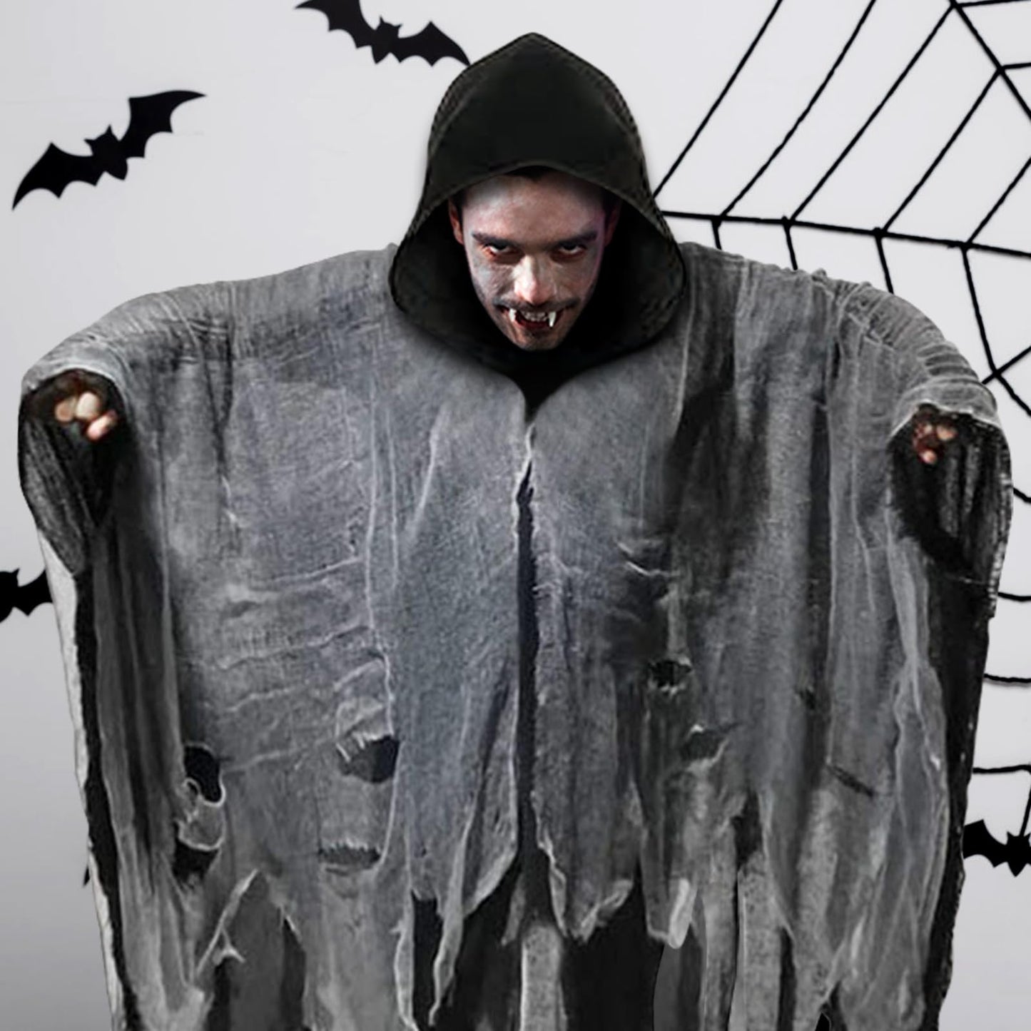 Disfraz Halloween Hombre Terror: Fantasma Costume Halloween Capa con Capucha - Disfraz Grim Reaper Bruja Fantasma para Adulto Hombre Mujer (Negro)