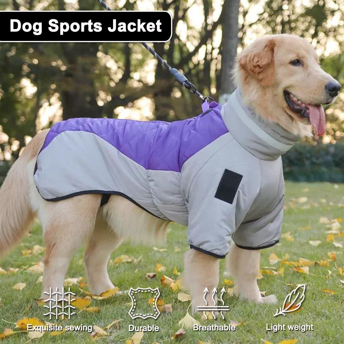 Chaquetas Invierno para Perro, Abrigos para Perros Fríos para Perros Grandes, Ropa Impermeable para Mascotas, Chaquetas Deportivas para Perros Calientes, con Reflectante de Seguridad y Arnés D-Snap