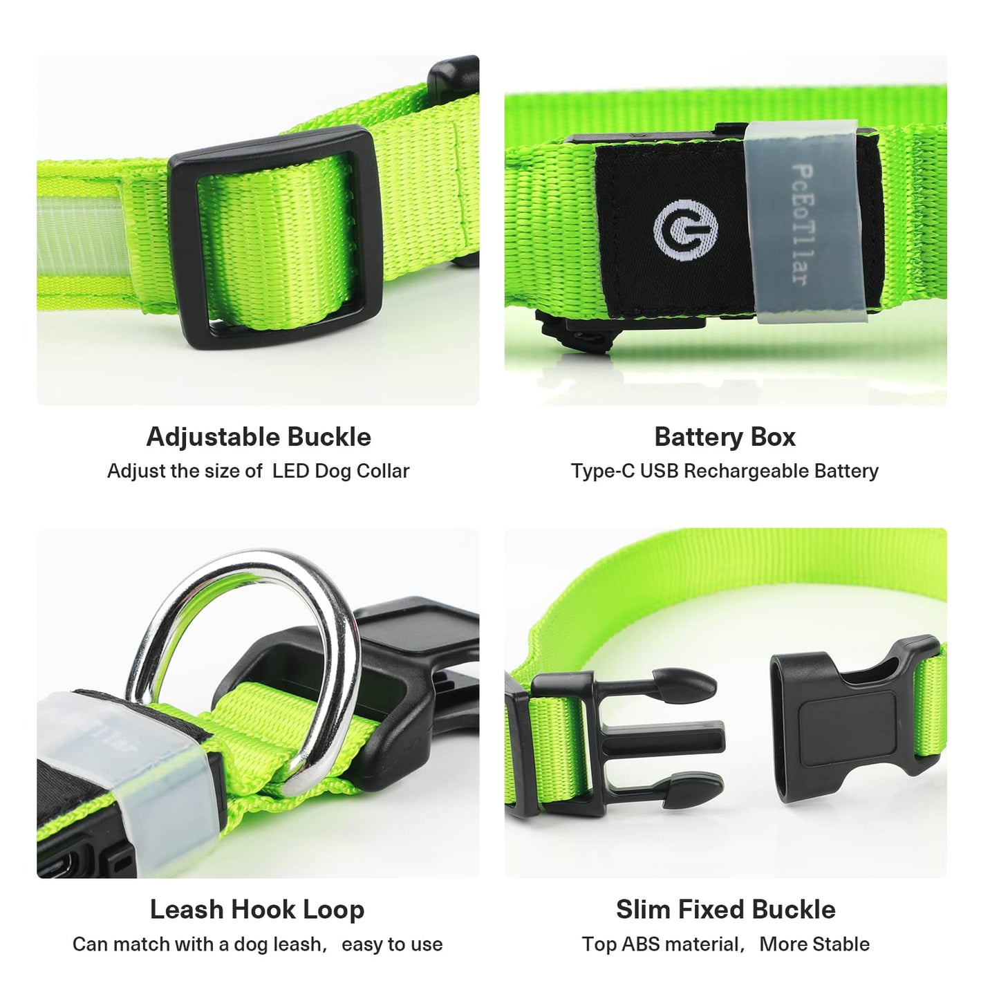PcEoTllar Collar Luz para Perro Recargable, Collar LED Impermeable con 7 Colores Ajustable para Perros Pequeños, Medianos y Grandes