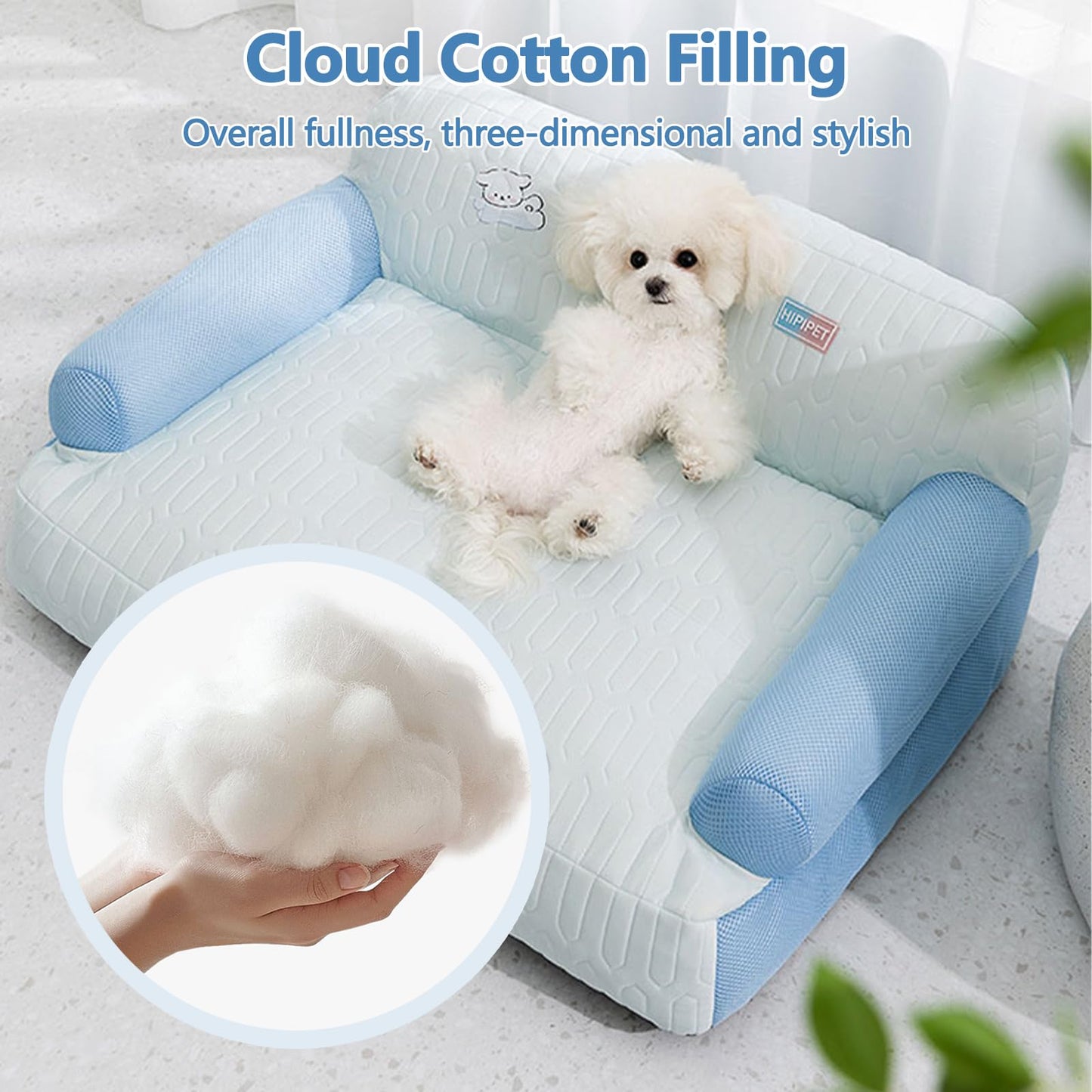 Galatée Cama Refrescante para Perros, Cama Ortopédica De Espuma, Funda Extraíble y Lavable, Sofá Cama para Mascotas con Laterales Acolchados, Cama Suave y Relajante para Gatos(M, Azul)