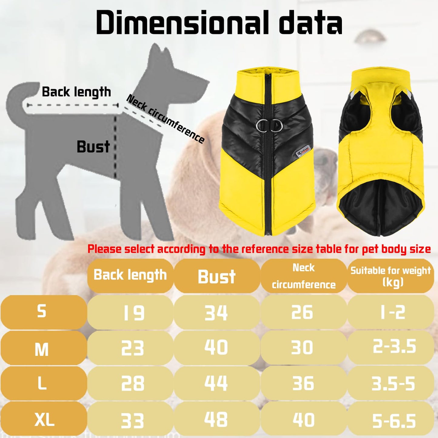 Abrigo para Perros, Capa de la Chaqueta del Perro a Prueba de Agua, Chaqueta Cálida de Invierno para Perros Pequeños, Medianos, Ropa para Mascotas para Clima Frio(Amarillo, L)