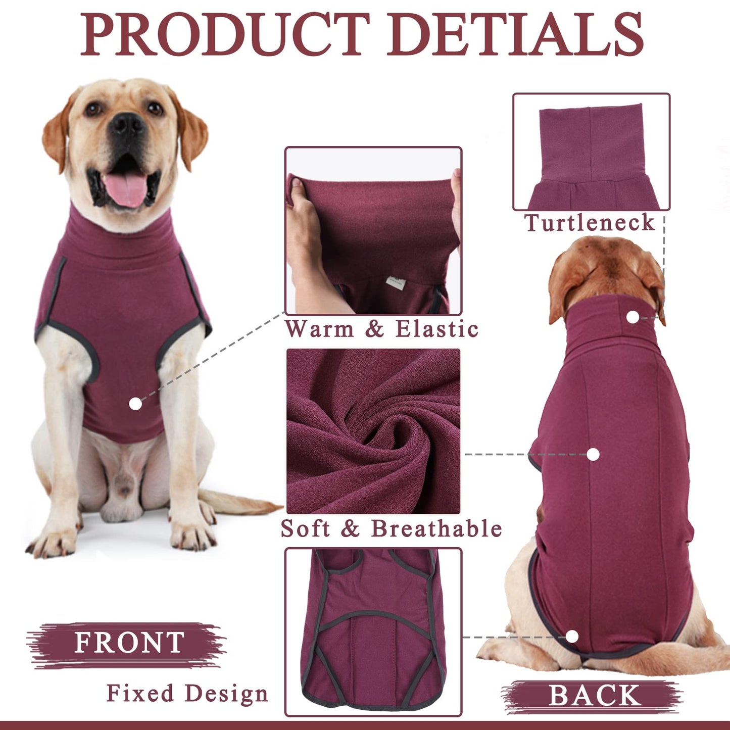 Abrigo Jersey Perro, Disfraz, Ropa para Perros Pequeños y Medianos, Abrigo Suave y Cálido para Perro Grande - Rojo Oscuro L