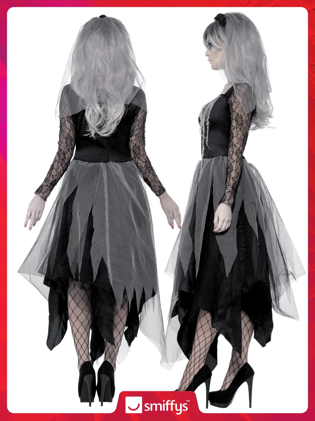 Disfraz de novia de cementerio, con vestido y velo con rosas Halloween