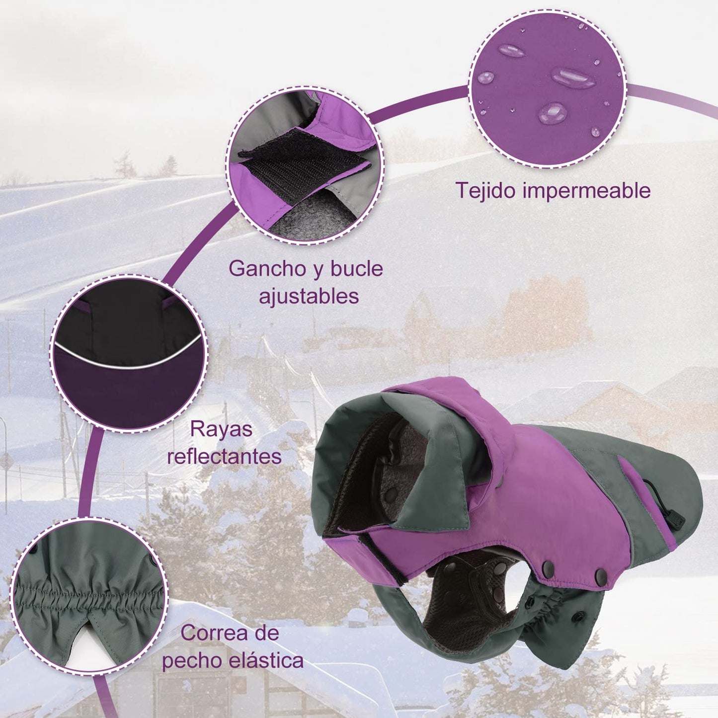 Abrigo Chaqueta de Perro Invierno, Reflectante para Perros Abrigo de Invierno A Prueba de Viento Cálido Al Aire Libre Chaqueta para Perros con Forro Desmontable de Vellón