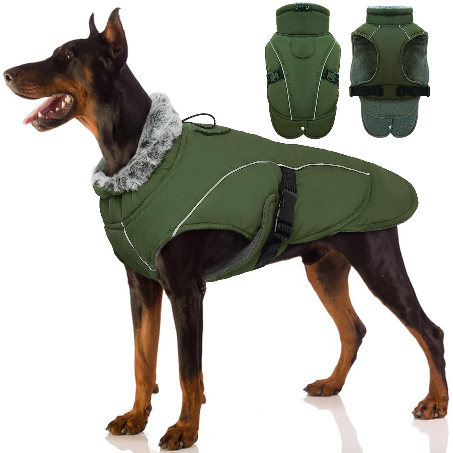 Abrigo Invierno Cálido para Perros, Chaqueta Abrigadora de Invierno Chaleco a Prueba de Viento Chaqueta de Felpa Cálido Reflectante Chaleco de Algodón Suave para Cachorro(Verde Militar, L)