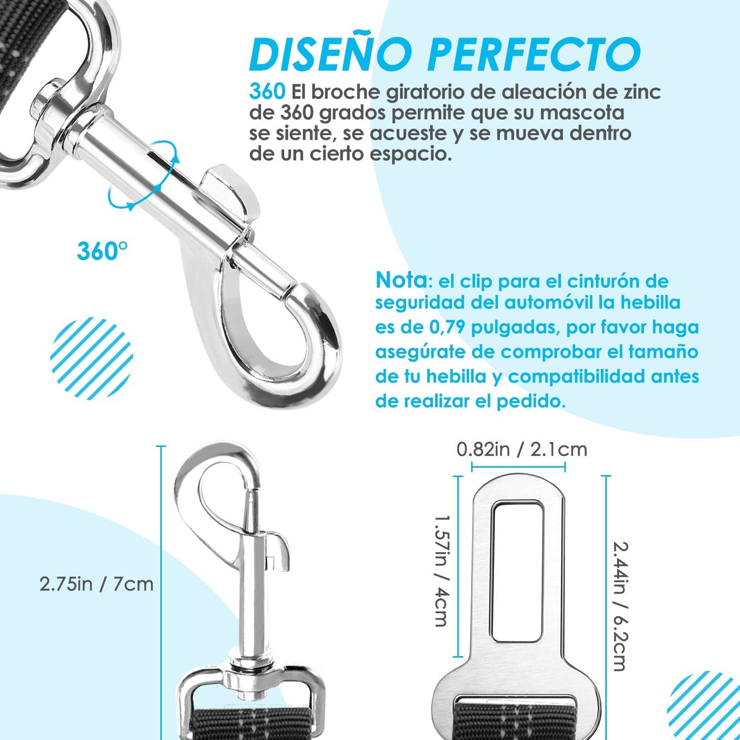 Cinturón de Seguridad Coche Perro, 2 Perros sin enredo Cinturón de Seguridad elástico Duradero para el Coche, Ajustable Reflectante Seguro Doble Perro Coche arnés Divisor para Viajar