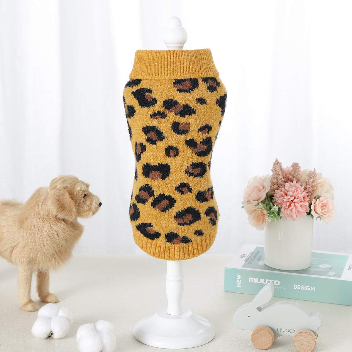 Abrigo Suéter para Perros Ropa de Invierno para Mascotas Patrón de Leopardo Ropa de Abrigo para Cachorros