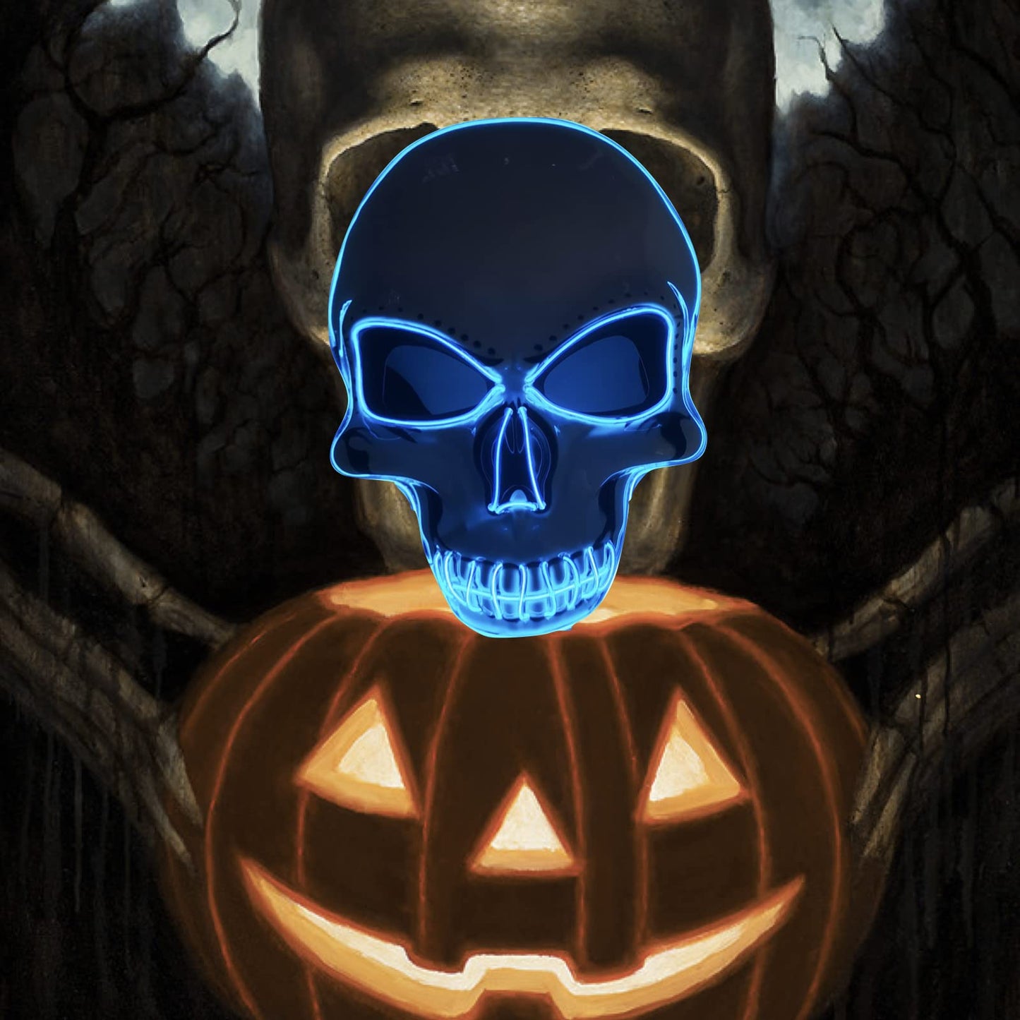 SOUTHSKY LED Maschera Cranio Faccia Maschera Luminosa Maschera Notte Luce Neon EL Light Up for Halloween Costume Cosplay Party (Azul)