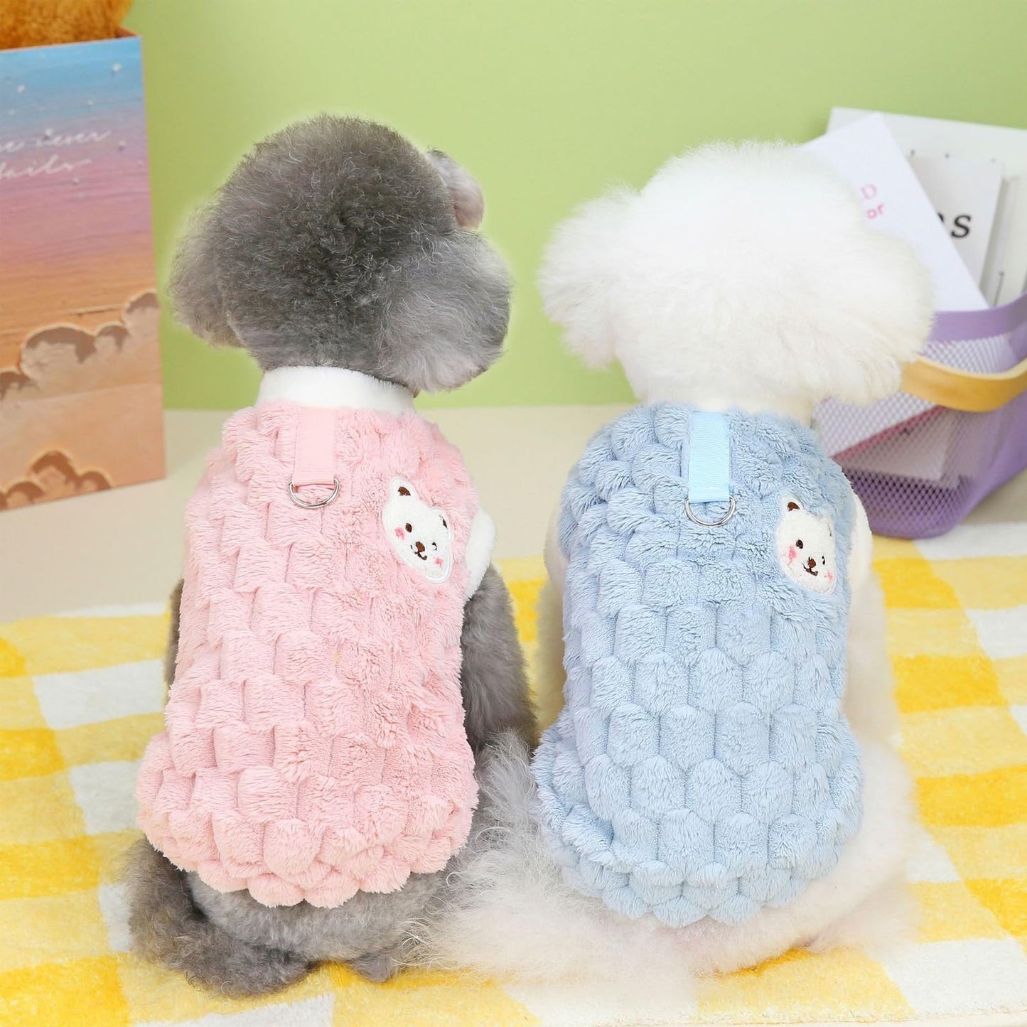 Abrigo 2 Piezas Jersey Para Perro Pequeño, Felpa Caliente en Invierno, Lindo y Suave Ropa Cómoda Para Perros y Gatos (Rosa, Azul)