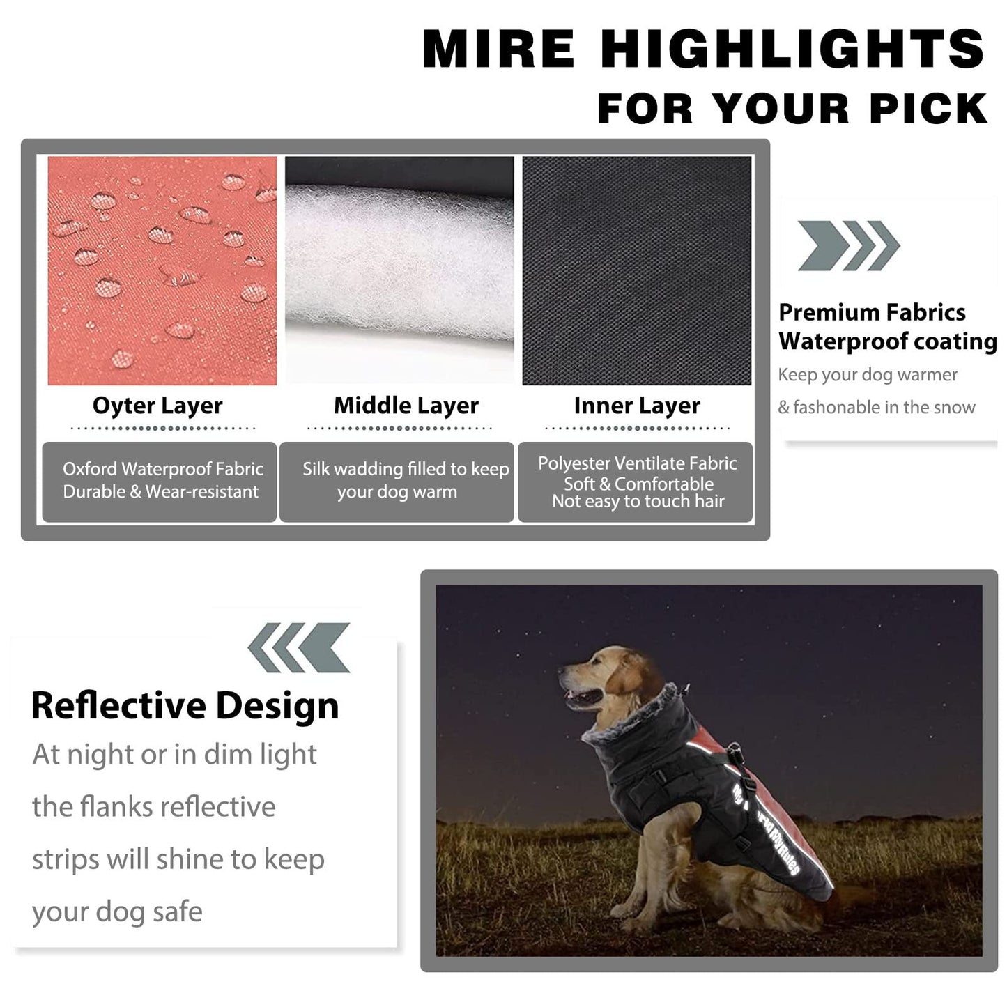 Abrigo para Perro de Invierno,Impermeable Chaqueta de Invierno para Perros con Arnés,Resistente al Viento,Ajustable,Reflectante Ropa para Mascotas Perros Pequeños, Medianos y Grandes