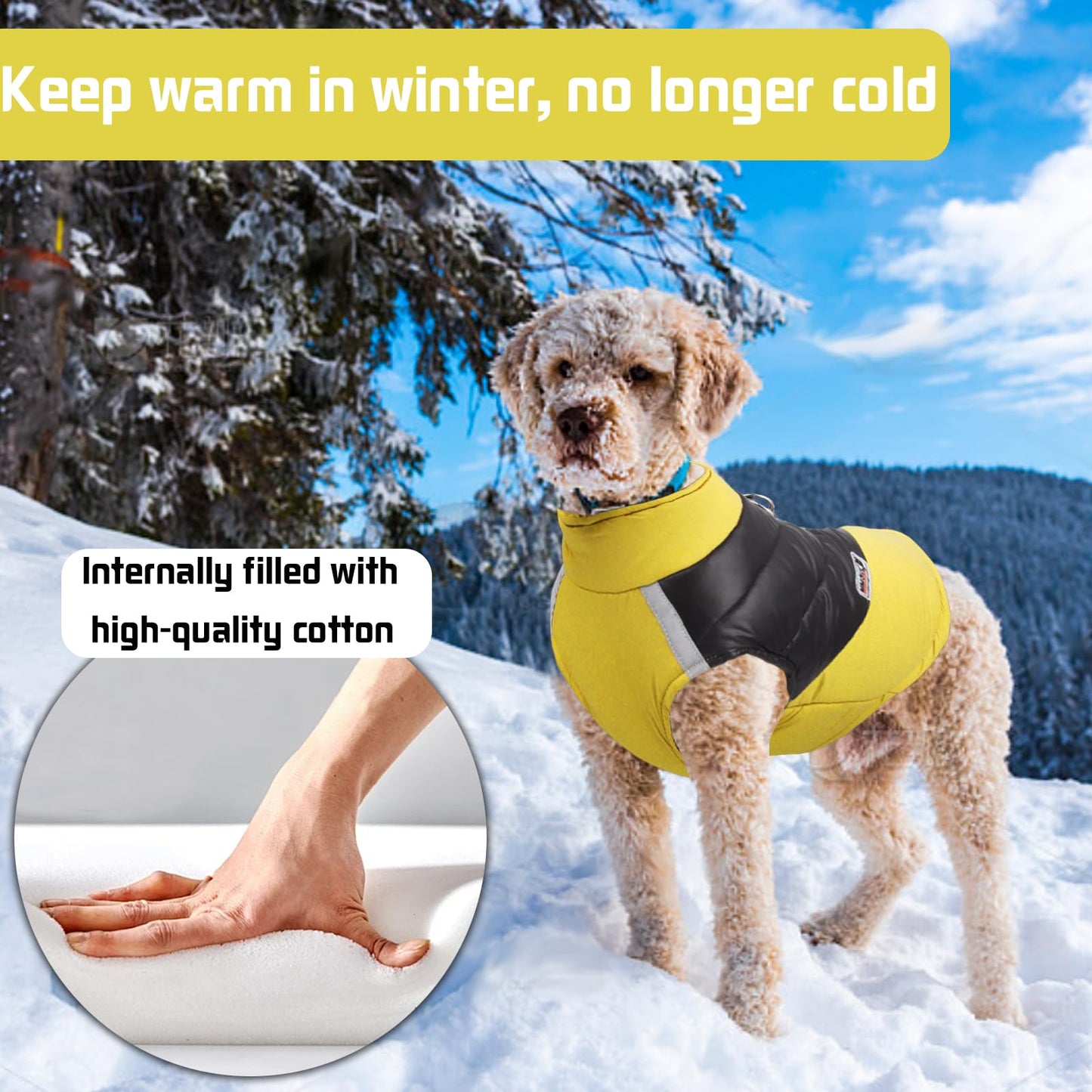 Abrigo para Perros, Capa de la Chaqueta del Perro a Prueba de Agua, Chaqueta Cálida de Invierno para Perros Pequeños, Medianos, Ropa para Mascotas para Clima Frio(Amarillo, L)