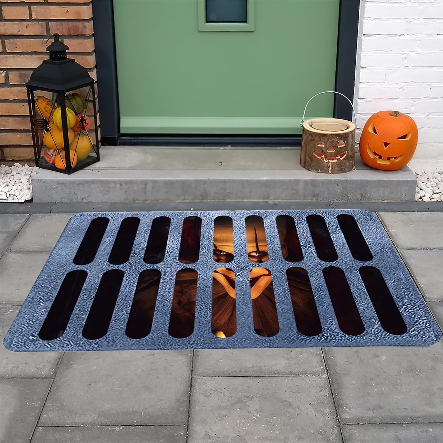 Felpudo de Halloween, Felpudo de Terror Divertido, 3D Terror impresión Halloween Payaso Puerta Mat, para decoración Halloween (A)