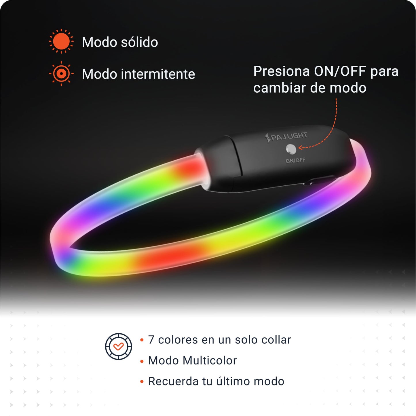 Collar Luminoso de Alta Intensidad para Perros de Todos los tamaños - Longitud Ajustable 20-70cm - 100% Impermeable - 7 Colores - Máxima Visibilidad y Seguridad Nocturna