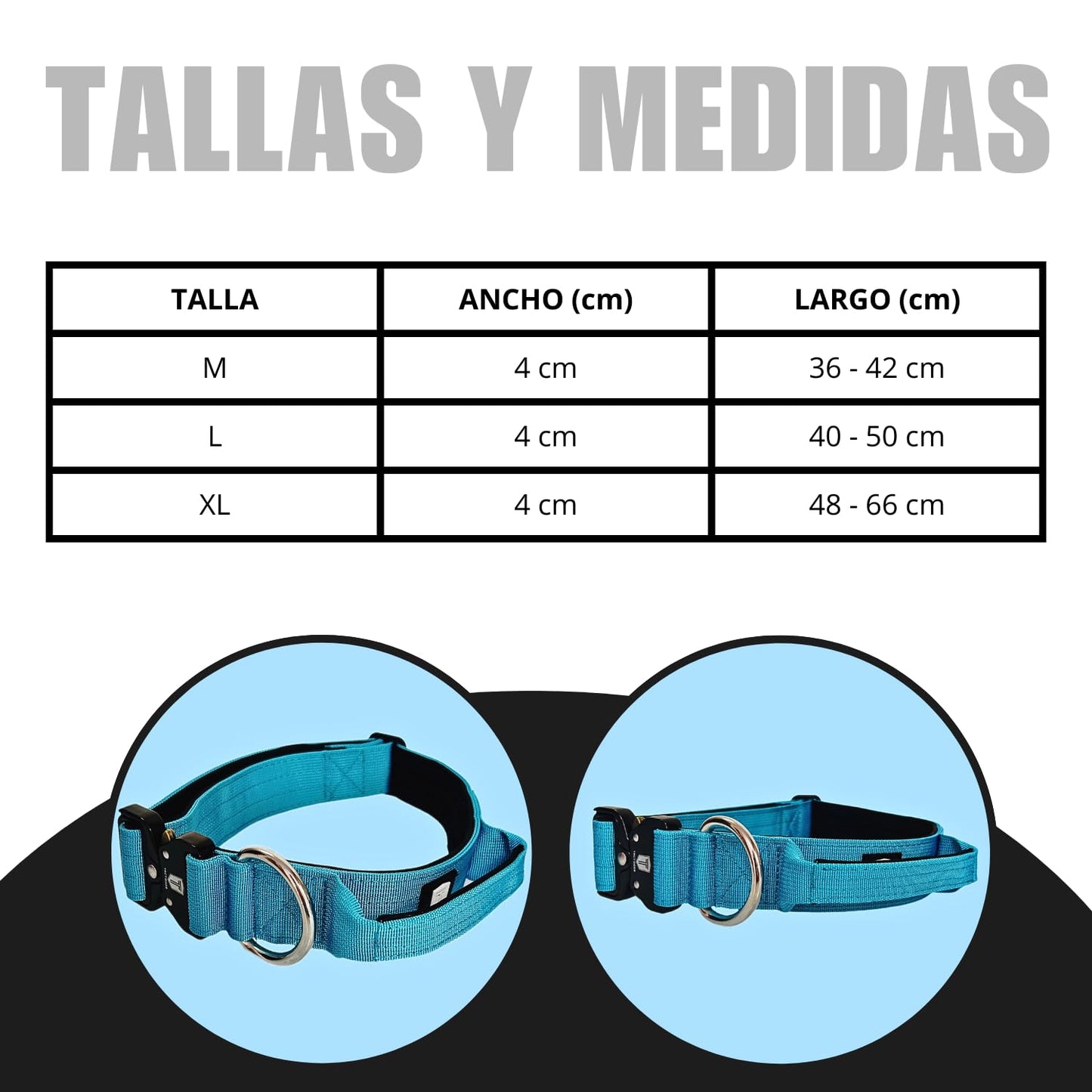 Collar Táctico para Perro Mediano y Grande - Acolchado con asa, Hebilla de Liberación Rápida y Ancho Antiahogamiento - Collar de Entrenamiento para Todo Tipo de Perros - Azul M