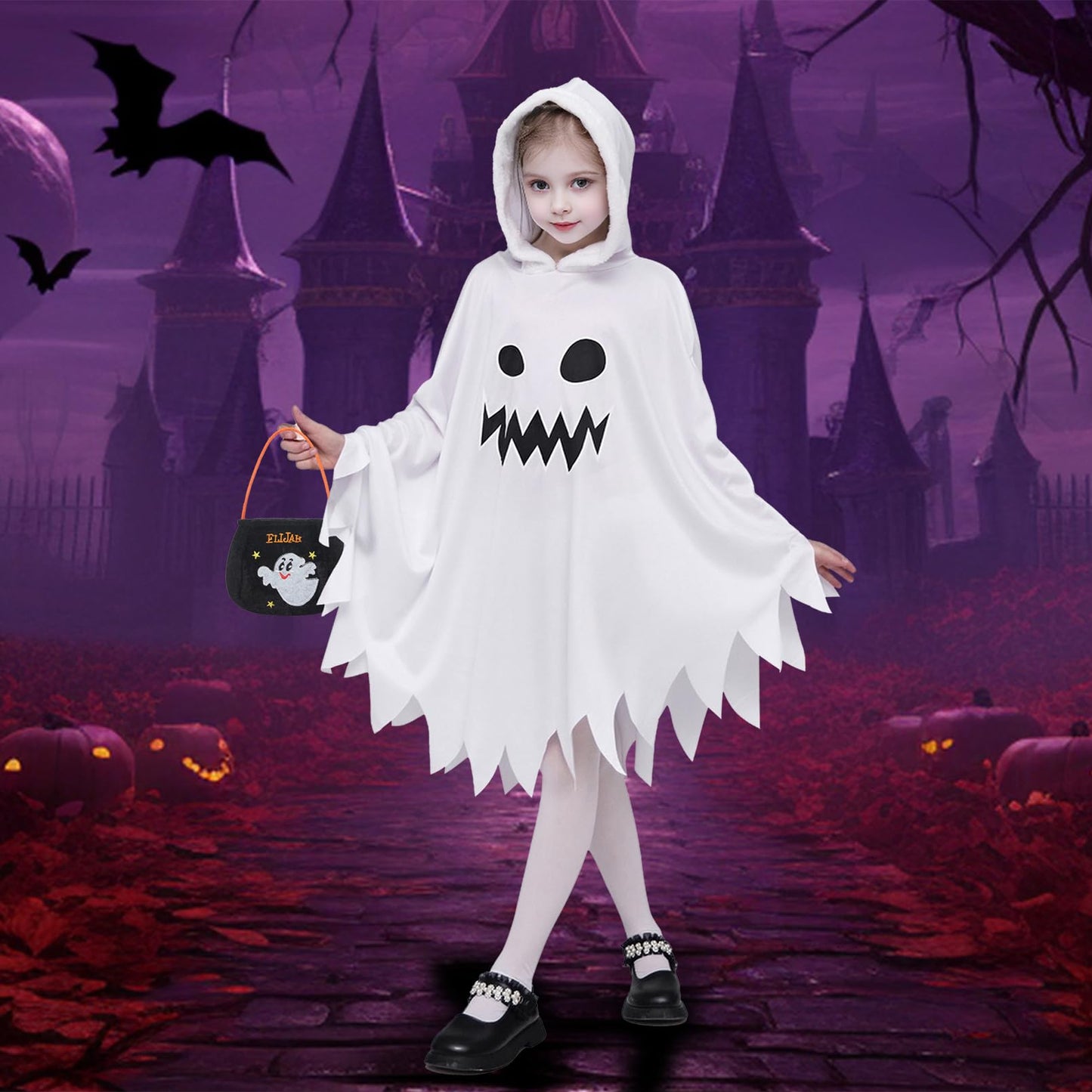GEMVIE Trajes brillan trajes fantasmas oscuros trajes ghost blancos trajes fantasmas Carnaval de niños de Halloween 4-6