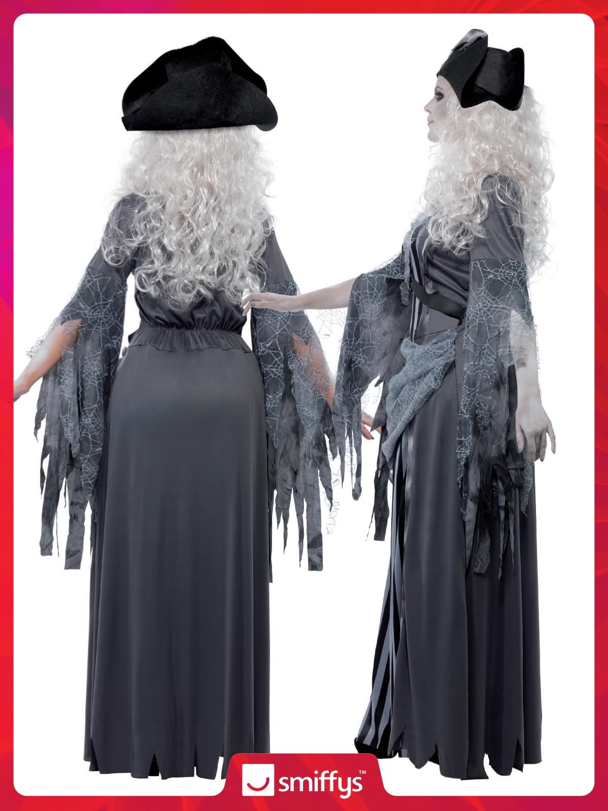 Disfraz de princesa de Ghost Ship, Gris, con vestido y sombrero Halloween