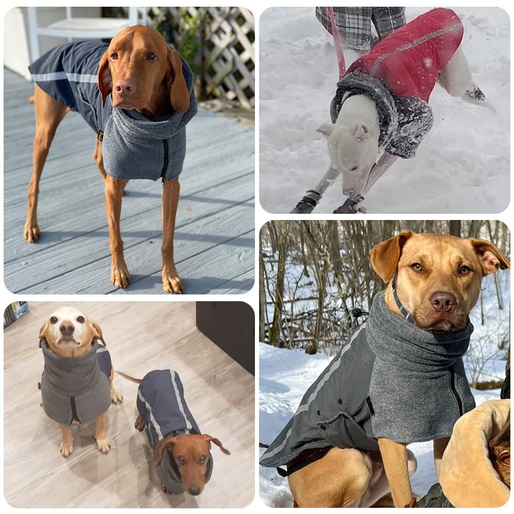 Abrigo para Perro Invierno, Cálido Forro Polar para Exteriores con Bufanda De Cuello Alto, Rayas Reflectantes, Chaleco Resistente Al Viento, Juegos Suaves para Mascotas