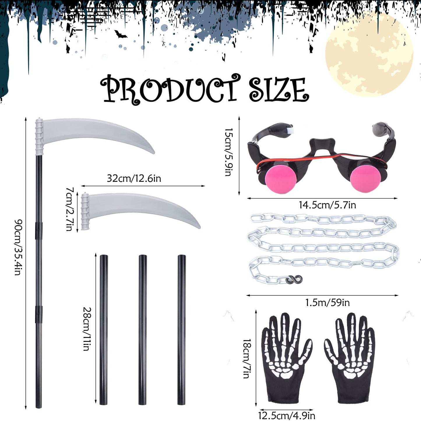 Disfraz de Parca, Muerte Niño, Halloween, Fantasma, Grim Reaper Con Sombrero, Guantes, Hoz, Guadaña para Carnaval Costume Cosplay