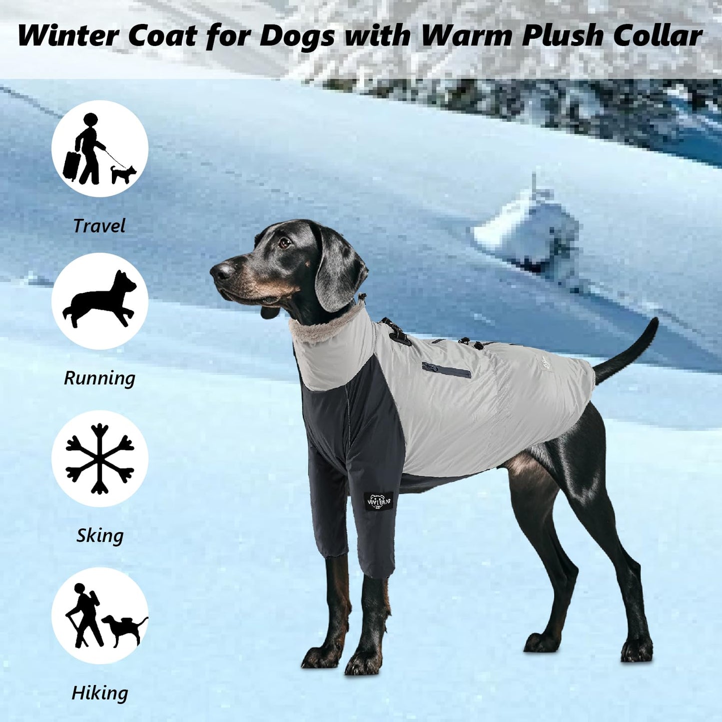 Abrigo para Perros de Invierno, Impermeable, Resistente al Viento, Con Forro de Terciopelo, Arnés, Hebilla de Anillo en D, Cordón Ajustable y Cremalleras Reflectantes