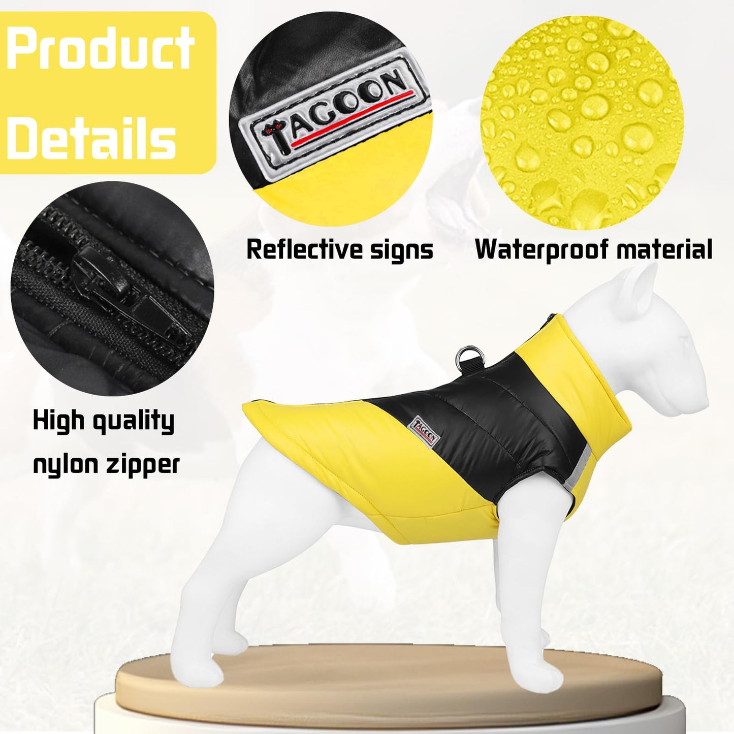 Abrigo para Perros, Capa de la Chaqueta del Perro a Prueba de Agua, Chaqueta Cálida de Invierno para Perros Pequeños, Medianos, Ropa para Mascotas para Clima Frio(Amarillo, L)