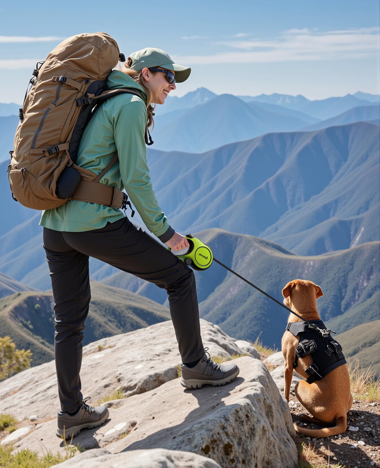 Correa Perro Extensible 8 Metros, Correa para 15-50 kg, con Cuerda Antimordida de 46cm, Bolsas Higiénicas y Portabolsa| 360° Antienredos| Paseo de Perros, Entrenamiento, días de Iluvia, Verde
