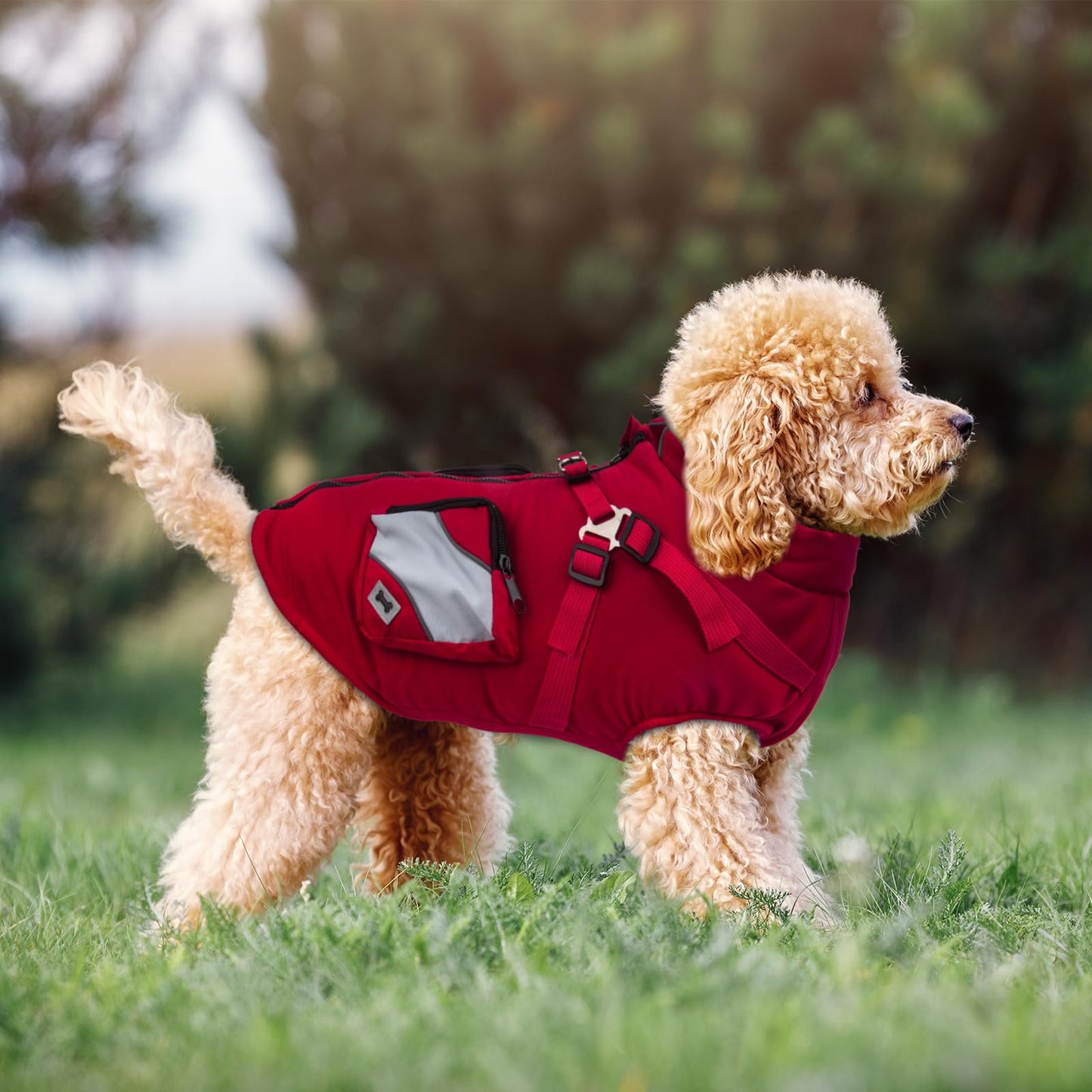 Abrigo para Perro Pequeño con Correa, Chaqueta de Invierno, Regalos (XXL, Rojo)
