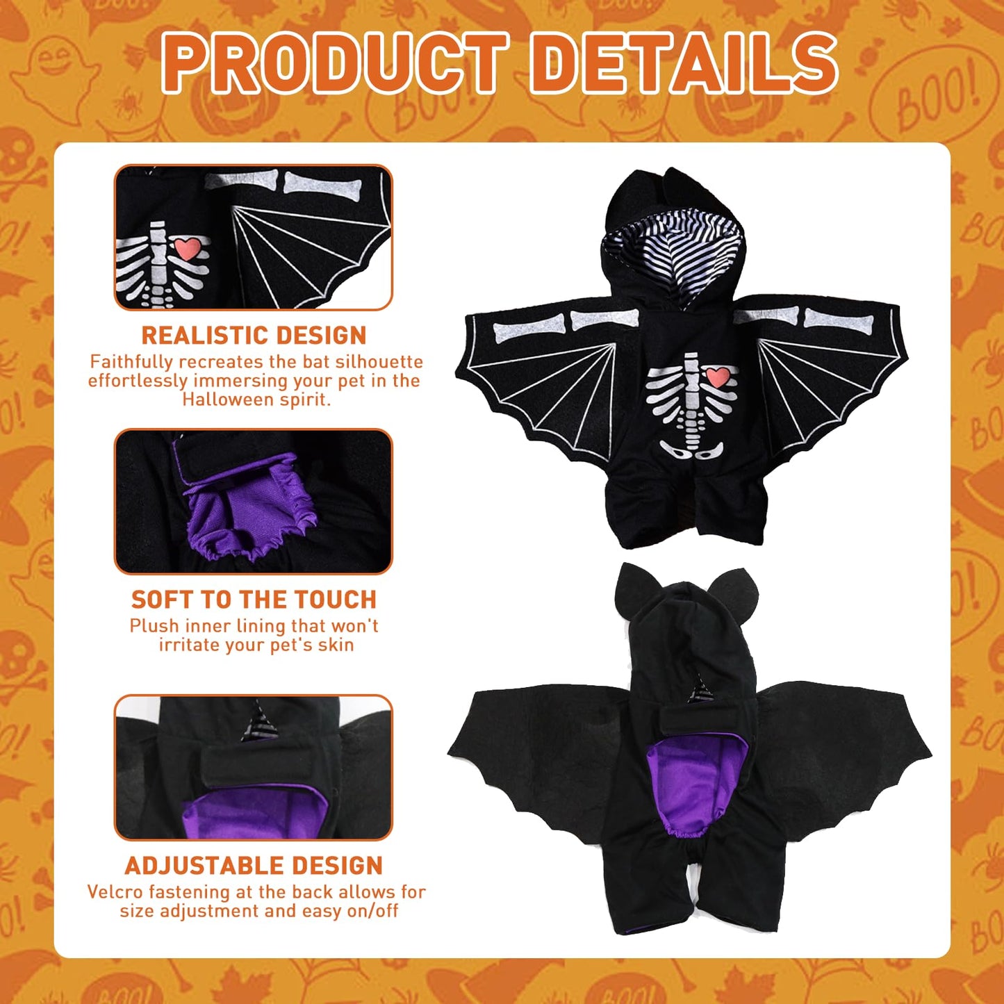 Disfraz Perro Halloween,ESYFOR Disfraz Halloween Perro Murciélago Cráneo Transpirable Cómodo Disfraces para Perros Ropa Divertida para Mascotas para Perros de Tamaño Mediano (L)