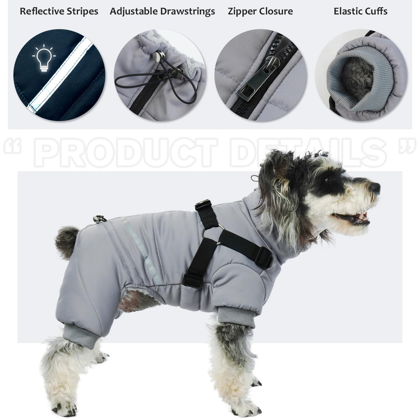 Abrigo de Invierno para Perros, Chaqueta Impermeable Perros Abrigadora de Invierno Ropa para Perros Pequeños y Medianos Chaleco Cálido Suave Arnés Cachorros con Anillas en D(Gris, S)