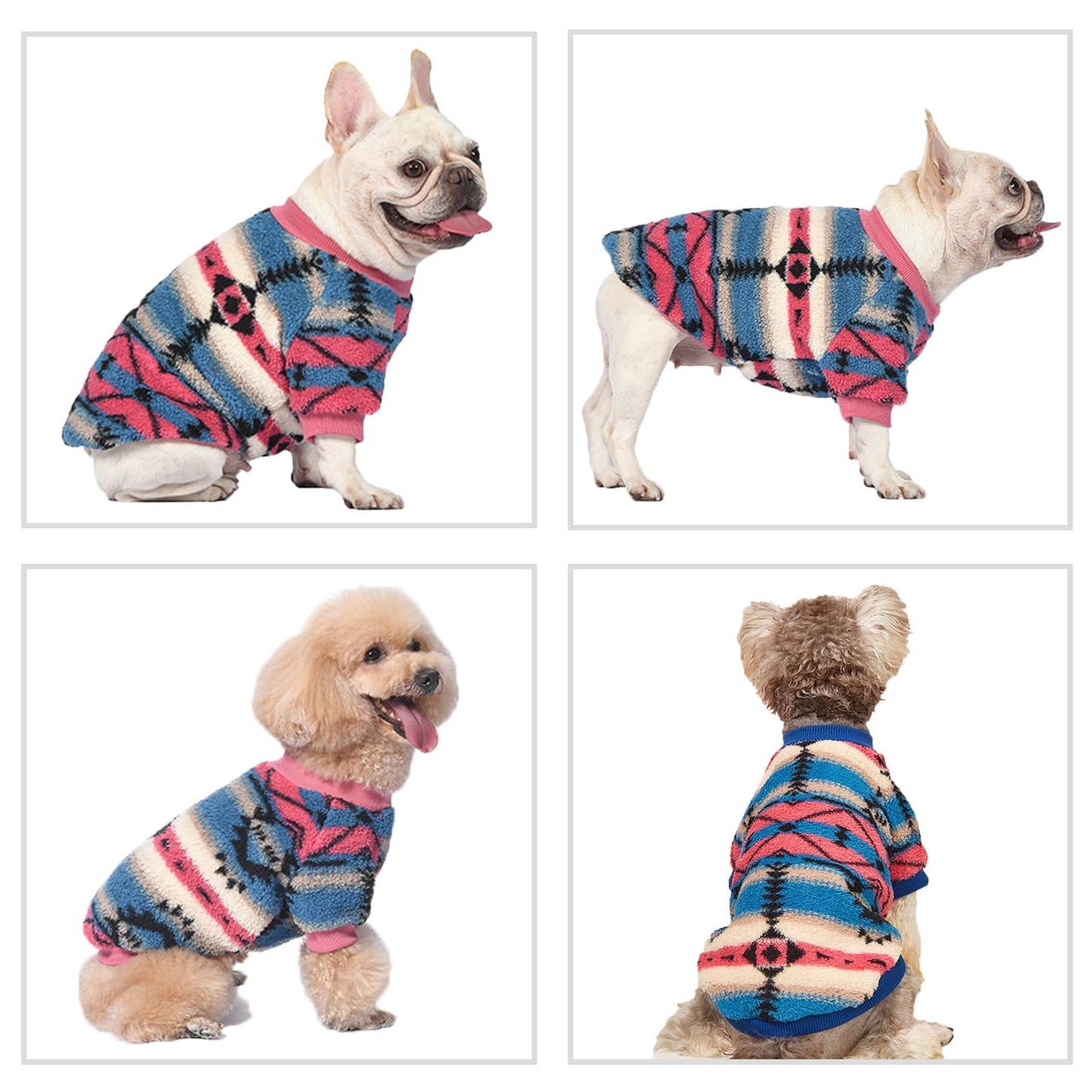 Abrigo Jersey de Forro Polar para Perros Pequeños, Suéter de Invierno Étnico Bohemio, Suave y Cálido, Ropa Térmica para Cachorros (Rosa, M)