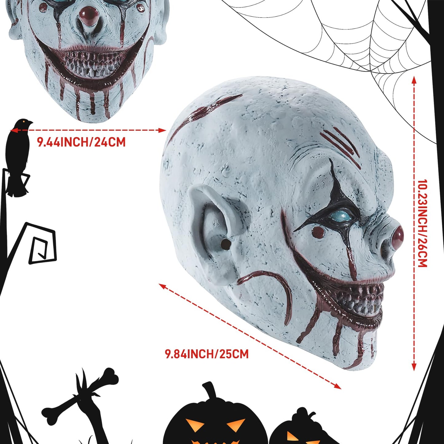 Disfraz Máscara de Payaso de Terror para Halloween - Máscara Espeluznante de Látex para Fiesta, Accesorio de Disfraz Aterrador para Adultos y Adolescentes