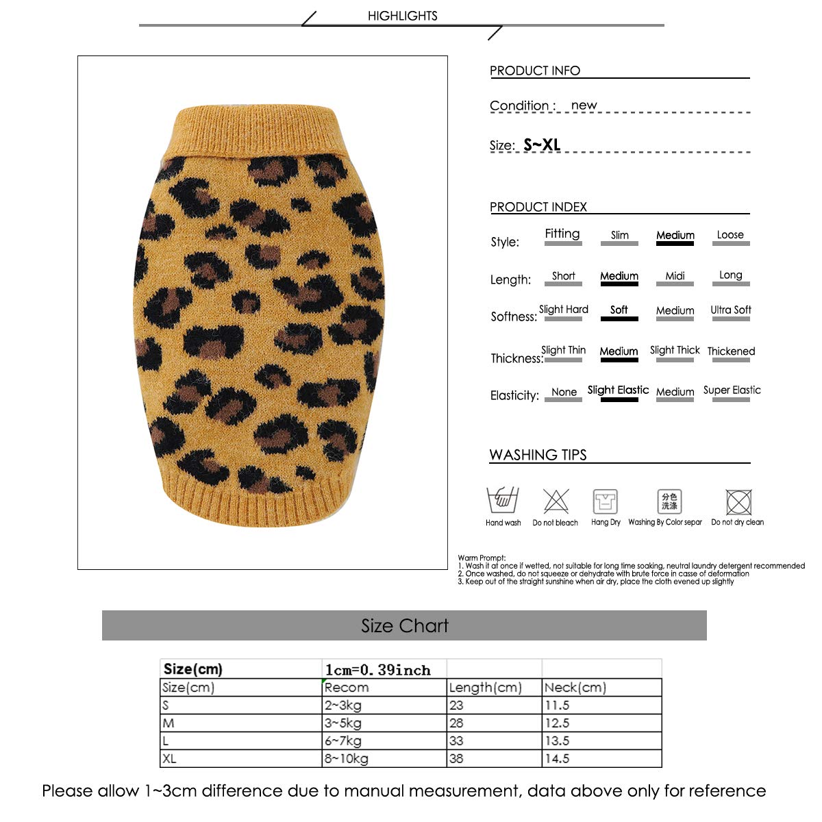 Abrigo Suéter para Perros Ropa de Invierno para Mascotas Patrón de Leopardo Ropa de Abrigo para Cachorros