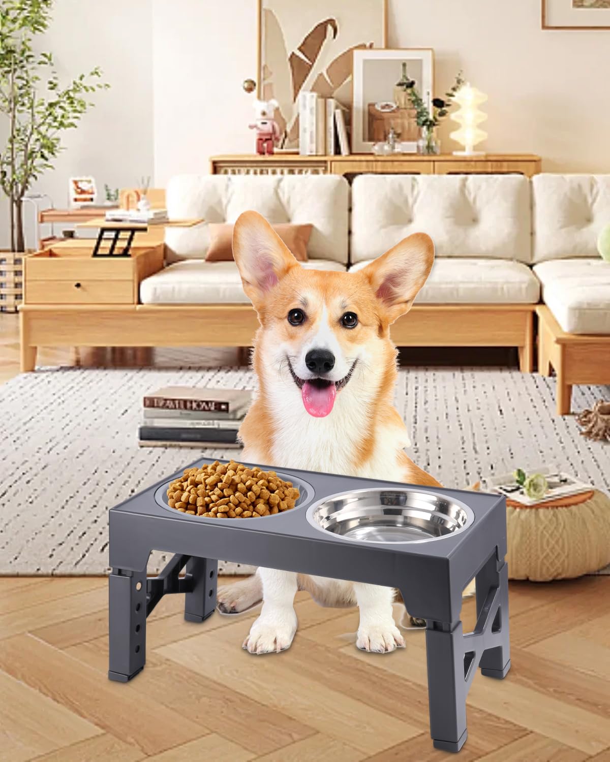 Toaren Comedero Elevado para Perro - 5 Alturas Ajustables, 2 Cuencos de Acero Inoxidable, Antivoracidad - para Perros Pequeños, Medianos y Grandes