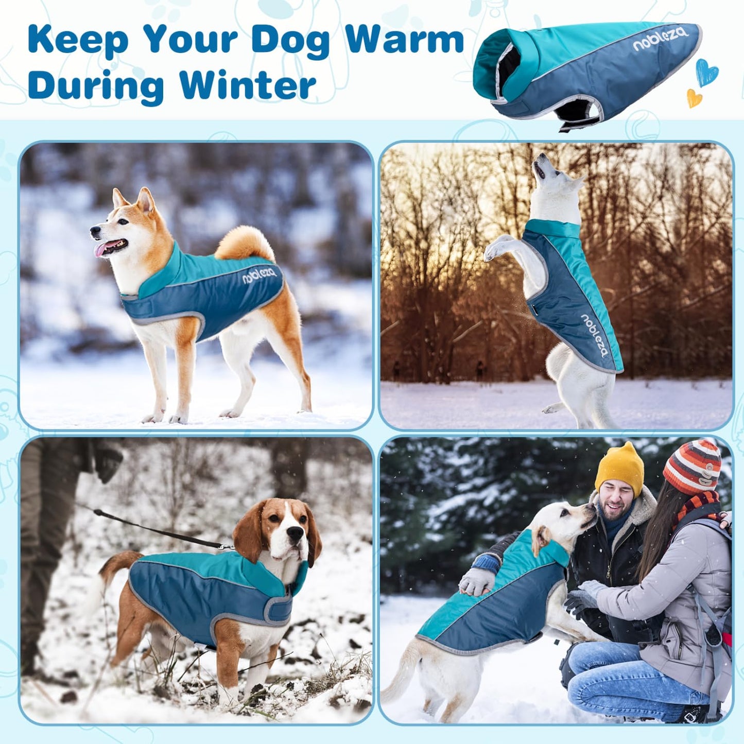 Nobleza Abrigo para Perro Impermeable, Chaquetas Abrigada de Invierno para Perros Mediano Grande, Ropa Reflectante para Perros, Chaleco para Perros Resistente al Viento (Azul, XL)