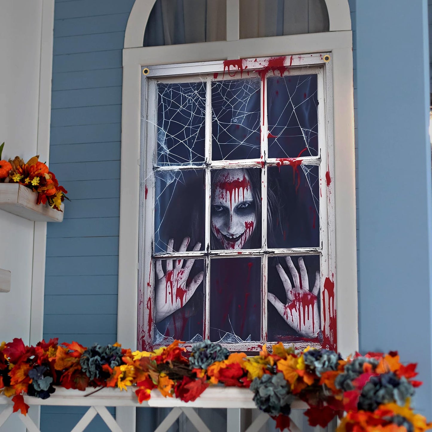 Decoracion Miedo Pancarta Halloween para Puerta Exterior Pared Casa Embrujada Decoración Halloween Espeluznante Fantasma Zombi Pancarta de Fondo de Terror Pósteres Accesorios Casa